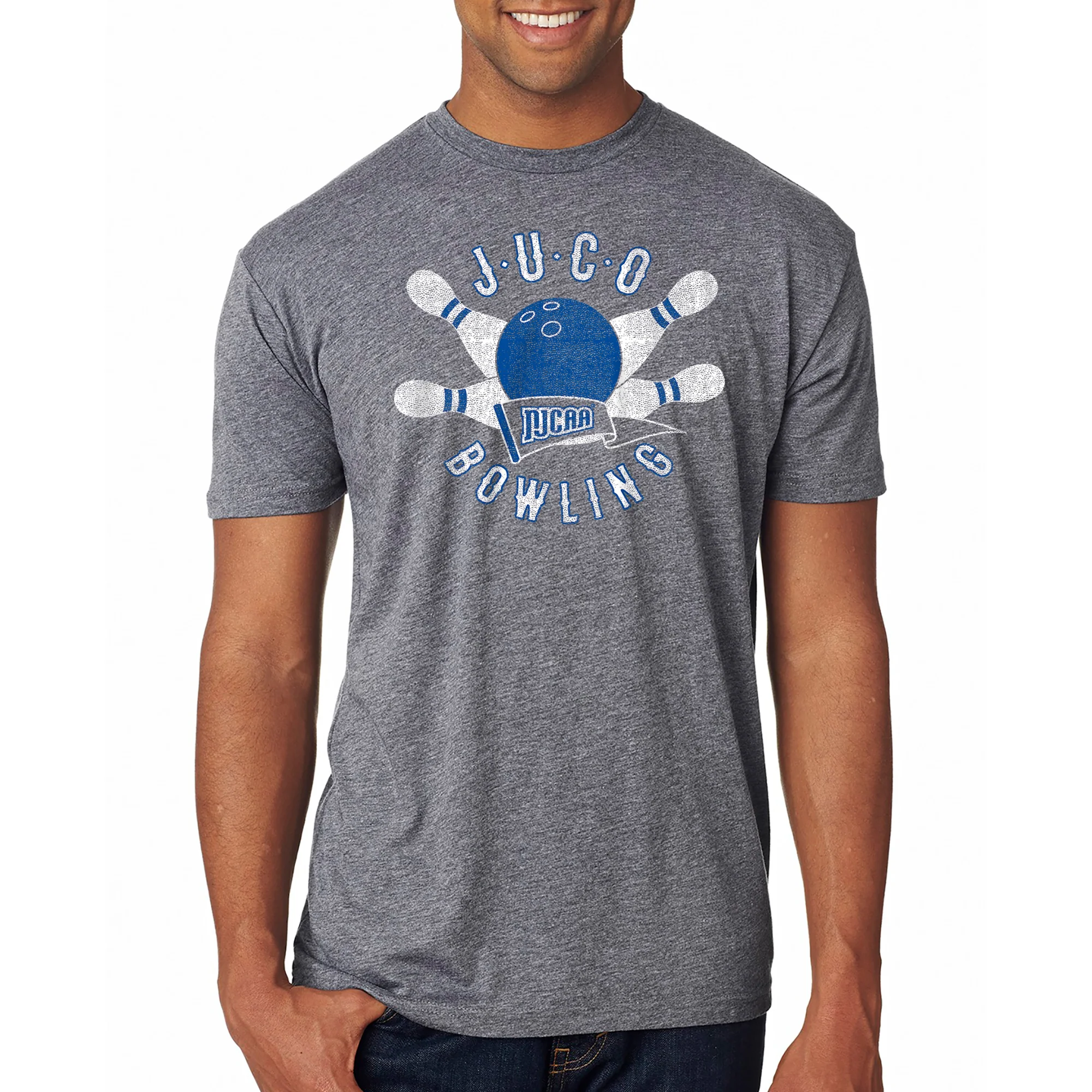 NJCAA JUCO Bowling Emblem - Junior College Athletics Triblend T Shirt - Premium Heather - Image 3