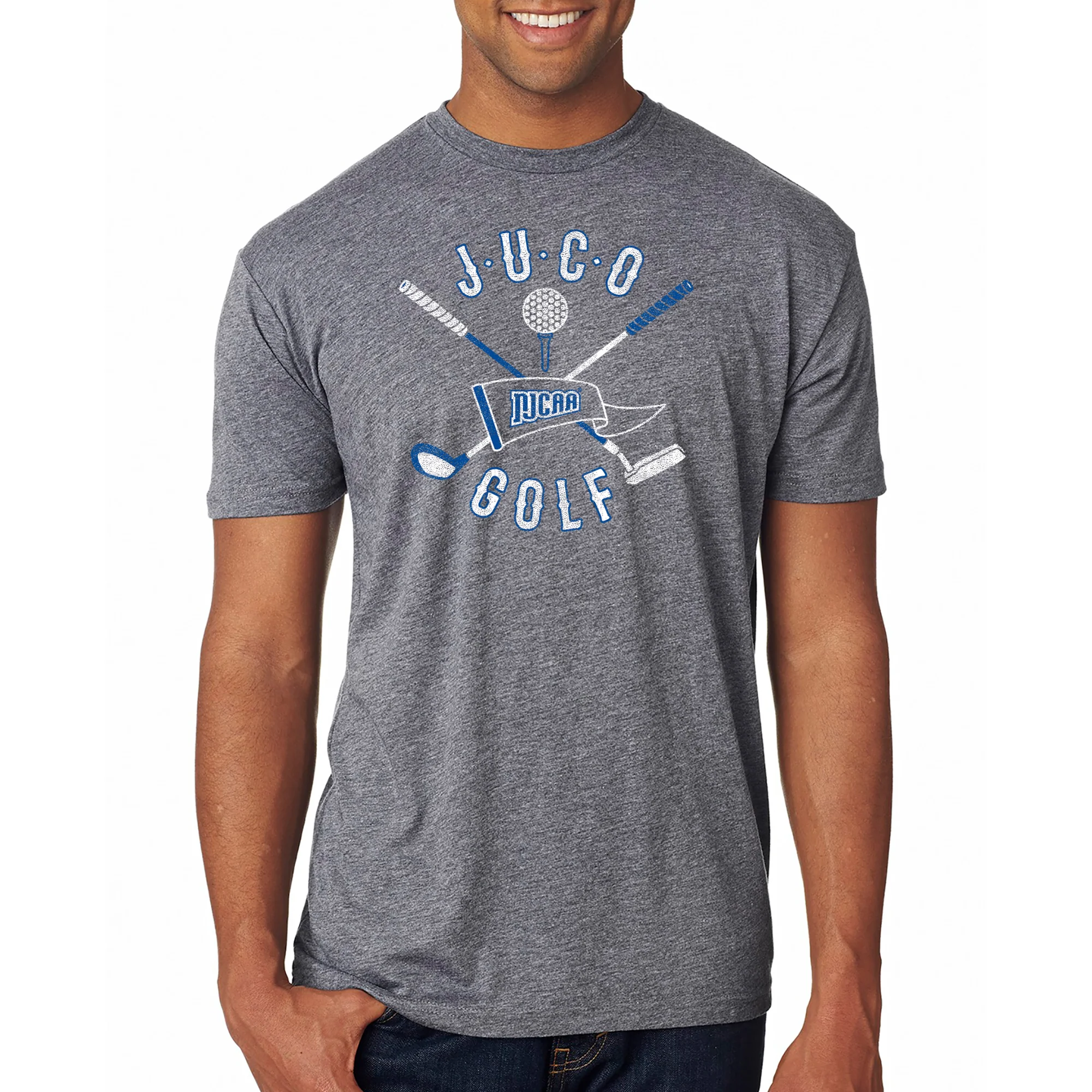 NJCAA JUCO Golf Emblem - Junior College Athletics Triblend T Shirt - Premium Heather - Image 3