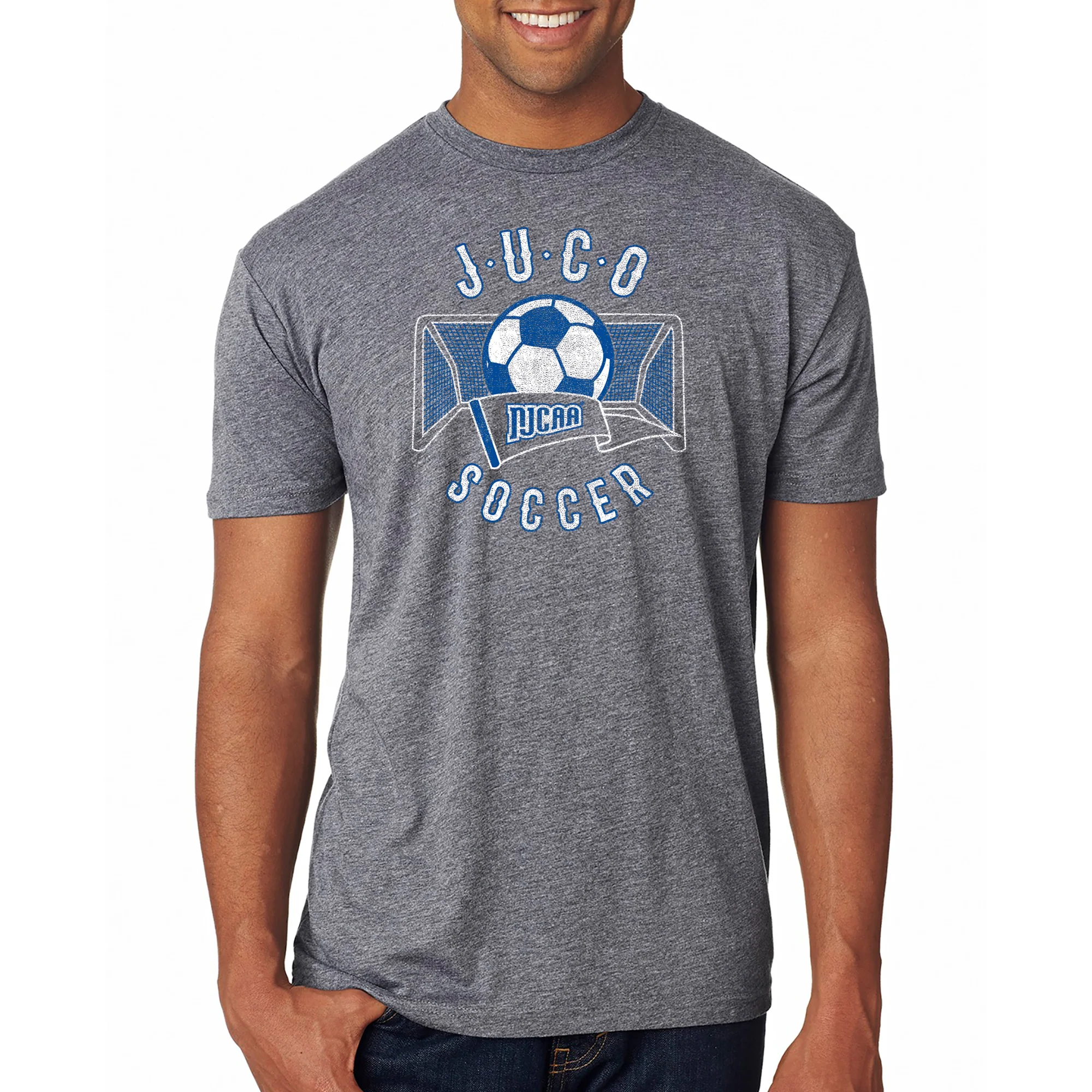 NJCAA JUCO Soccer Emblem - Junior College Athletics Triblend T Shirt - Premium Heather - Image 3