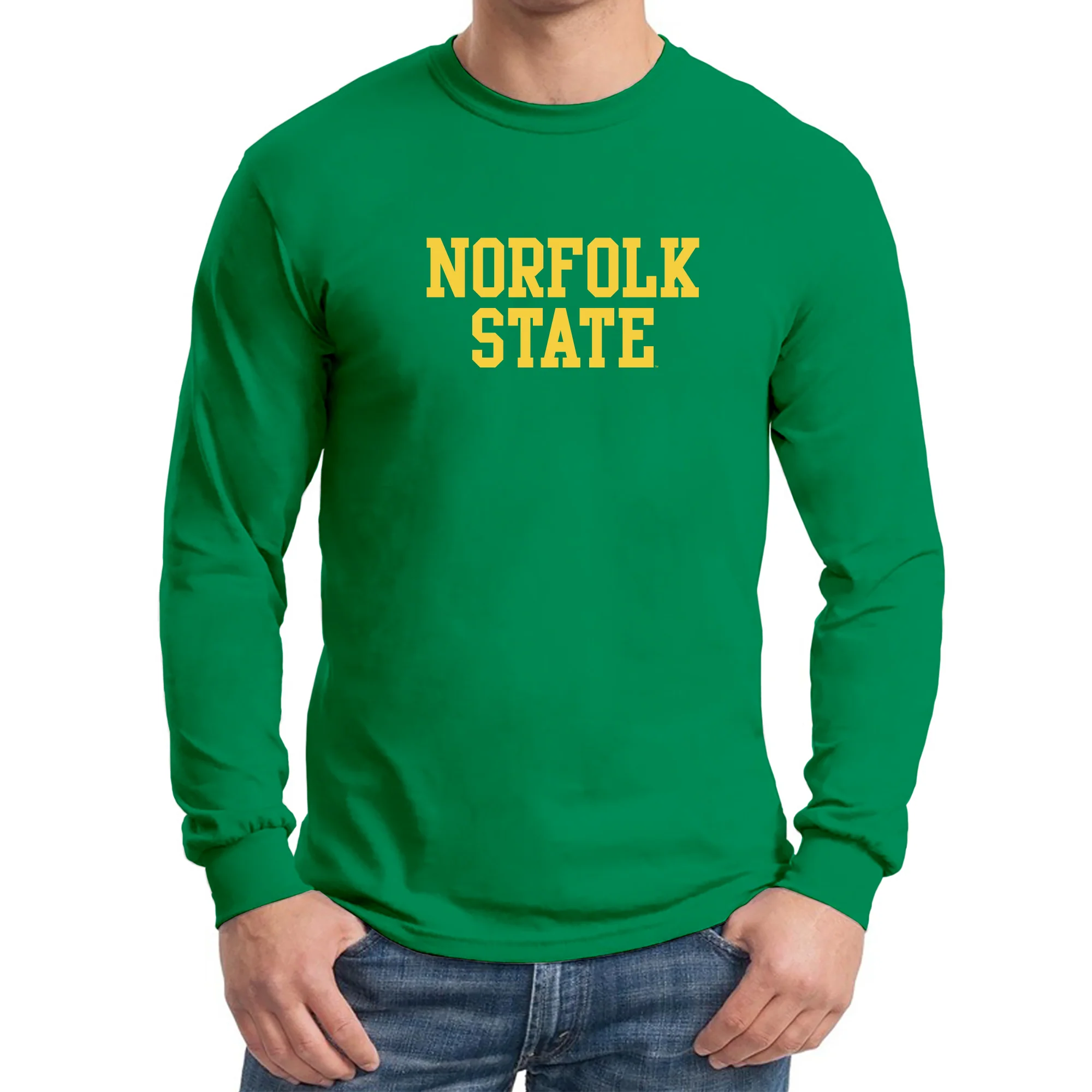 Norfolk State University Spartans Basic Block Long Sleeve T Shirt - Irish Green - Image 3