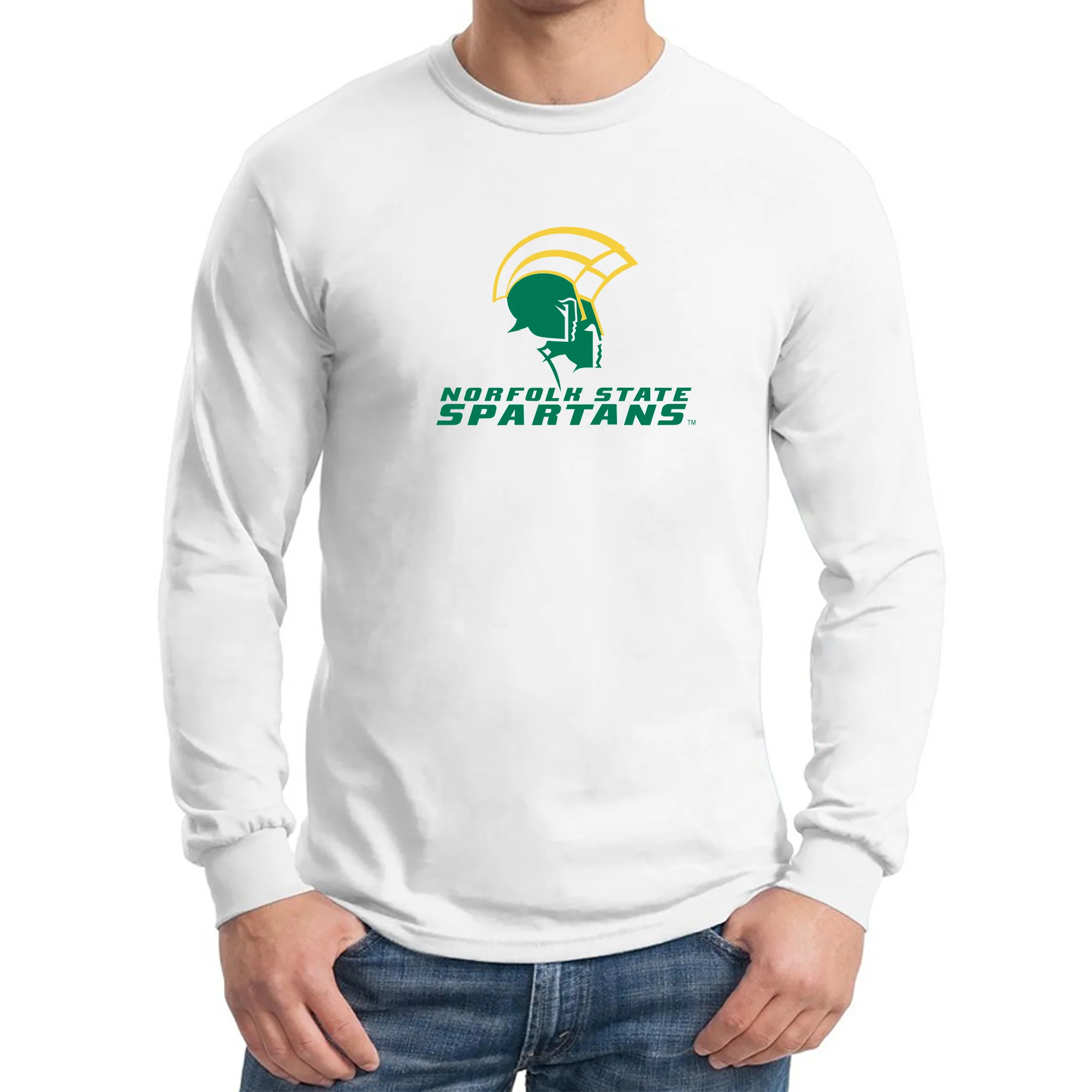 Norfolk State University Spartans Primary Logo Long Sleeve T Shirt - White - Image 3