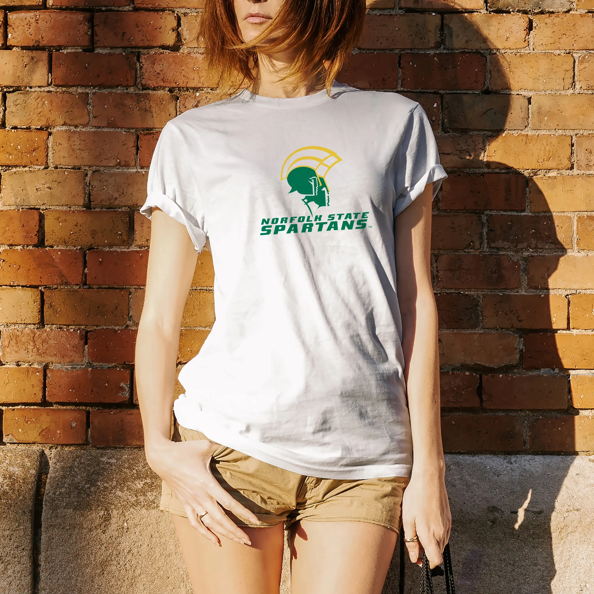 Norfolk State University Spartans Primary Logo Short Sleeve T Shirt - White - Image 4