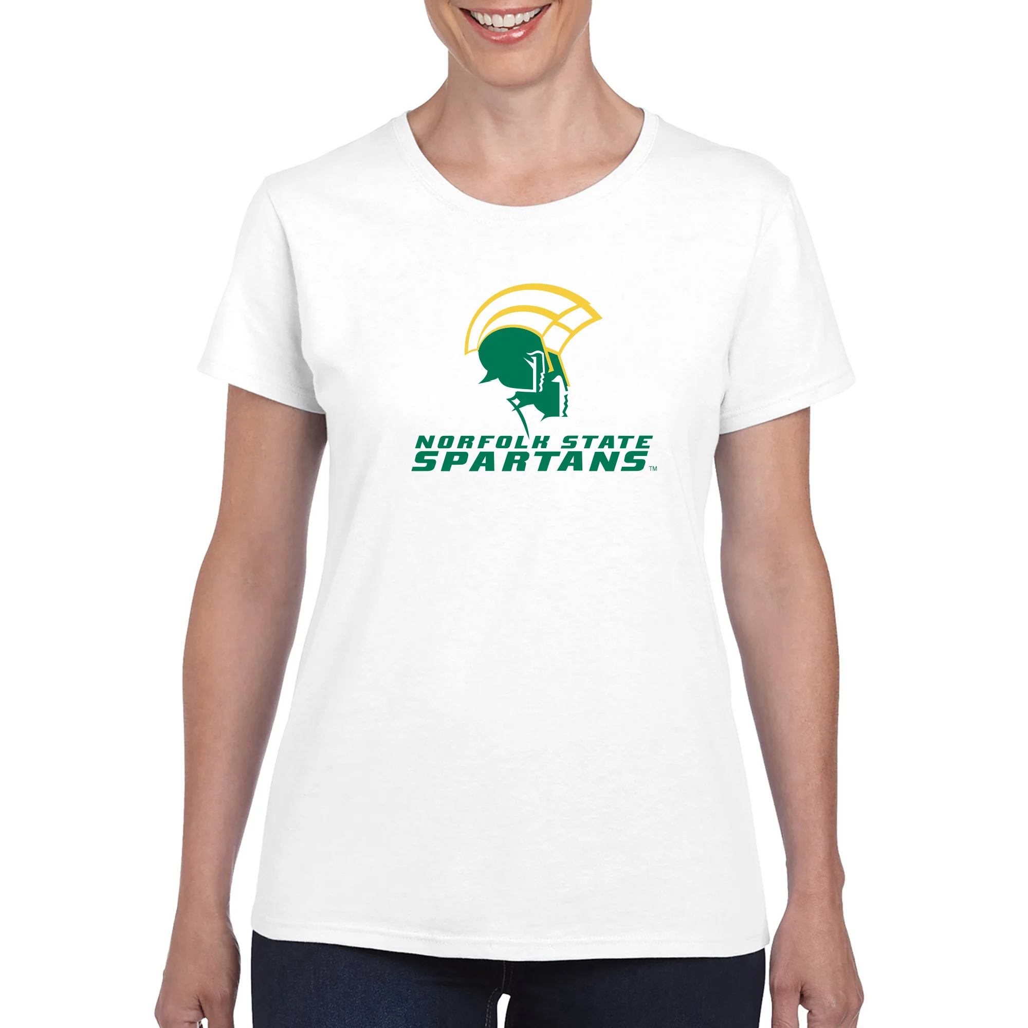 Norfolk State University Spartans Primary Logo Women's Short Sleeve T Shirt - White - Image 3
