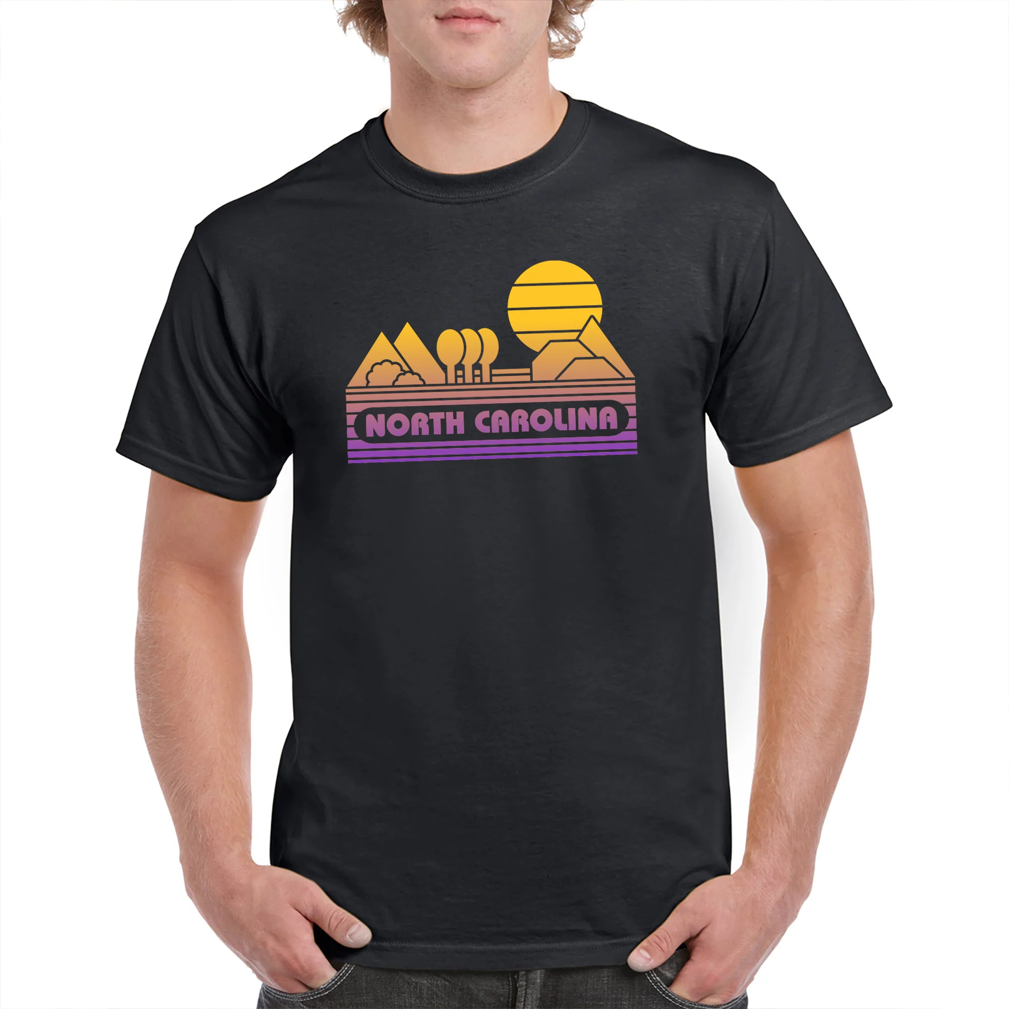 North Carolina Groovy Sunset T-Shirt - Black - Image 3