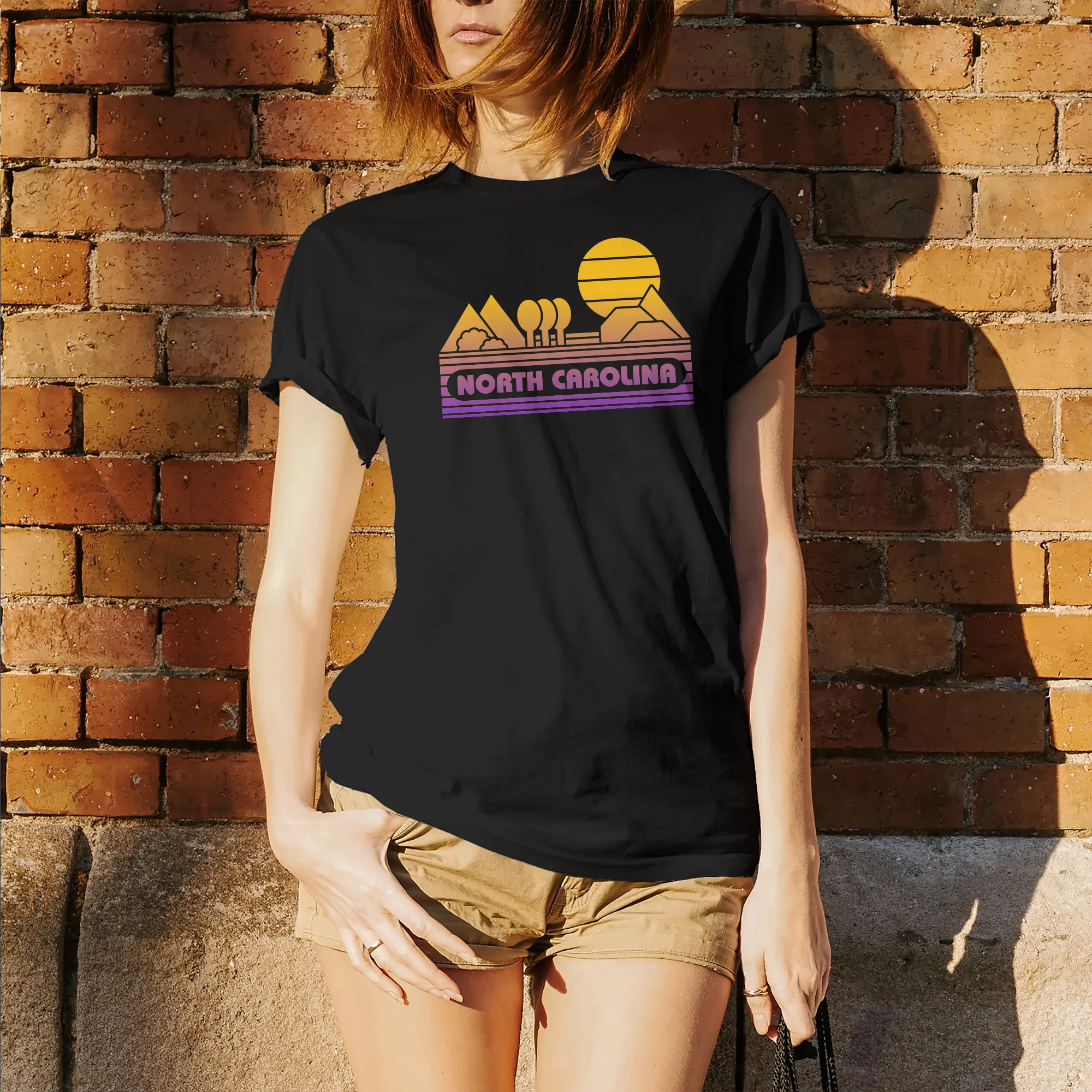 North Carolina Groovy Sunset T-Shirt - Black - Image 4