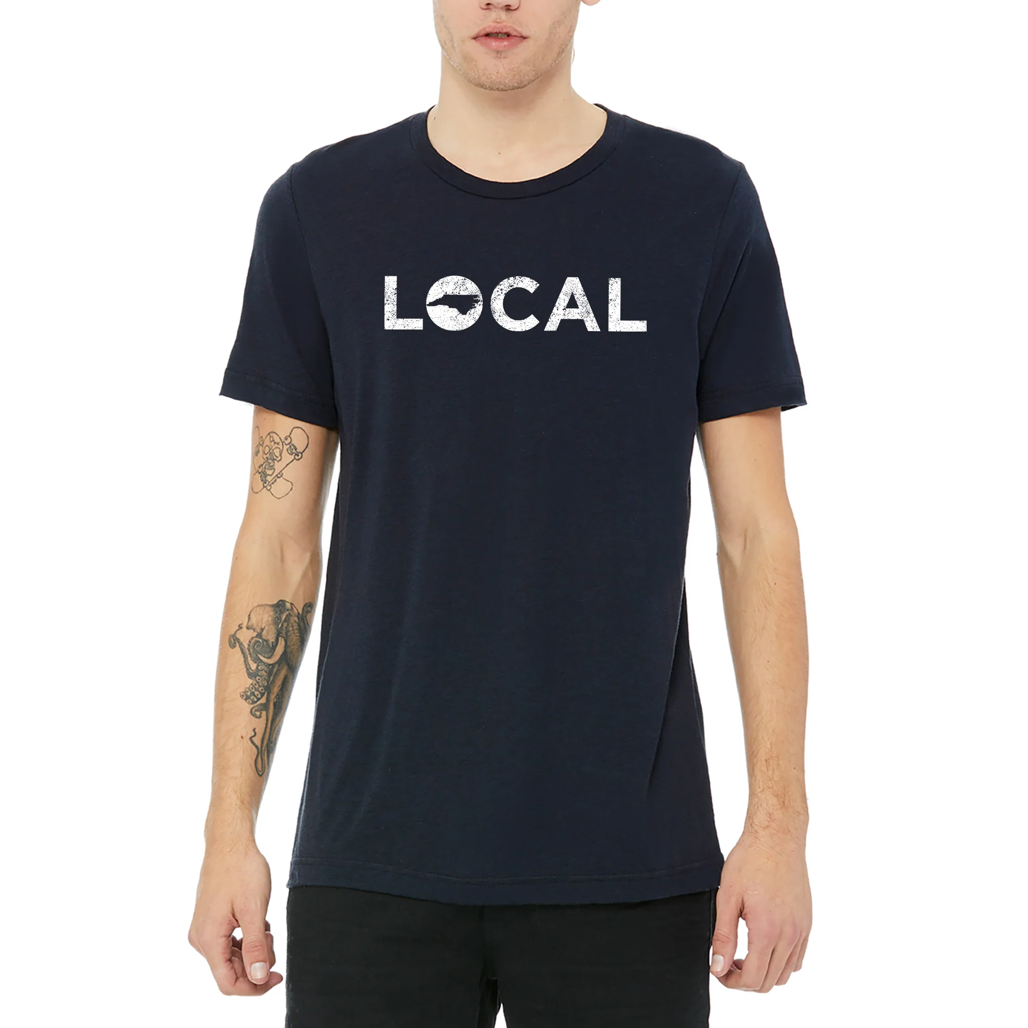 North Carolina Local Canvas Triblend T-Shirt - Solid Navy Triblend - Image 4