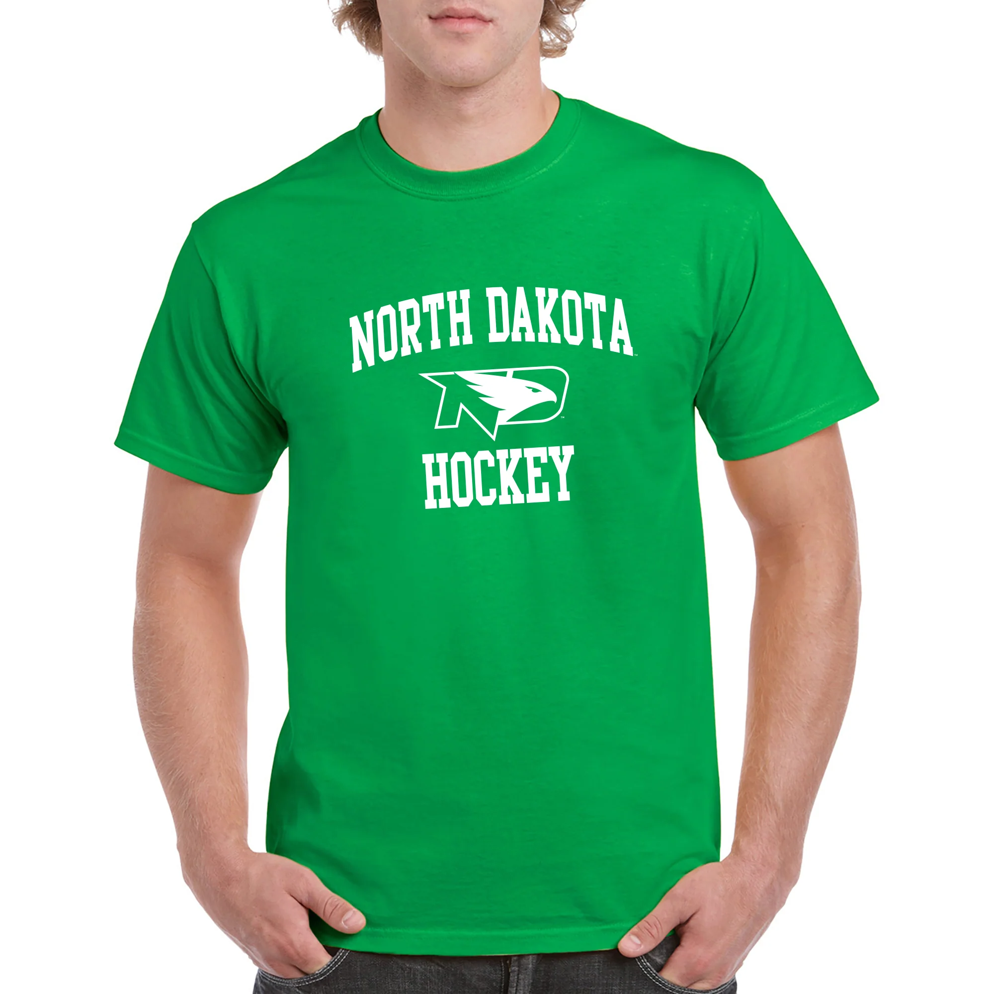 North Dakota Fighting Hawks Arch Logo Hockey Short Sleeve T Shirt - Irish Green - Image 3