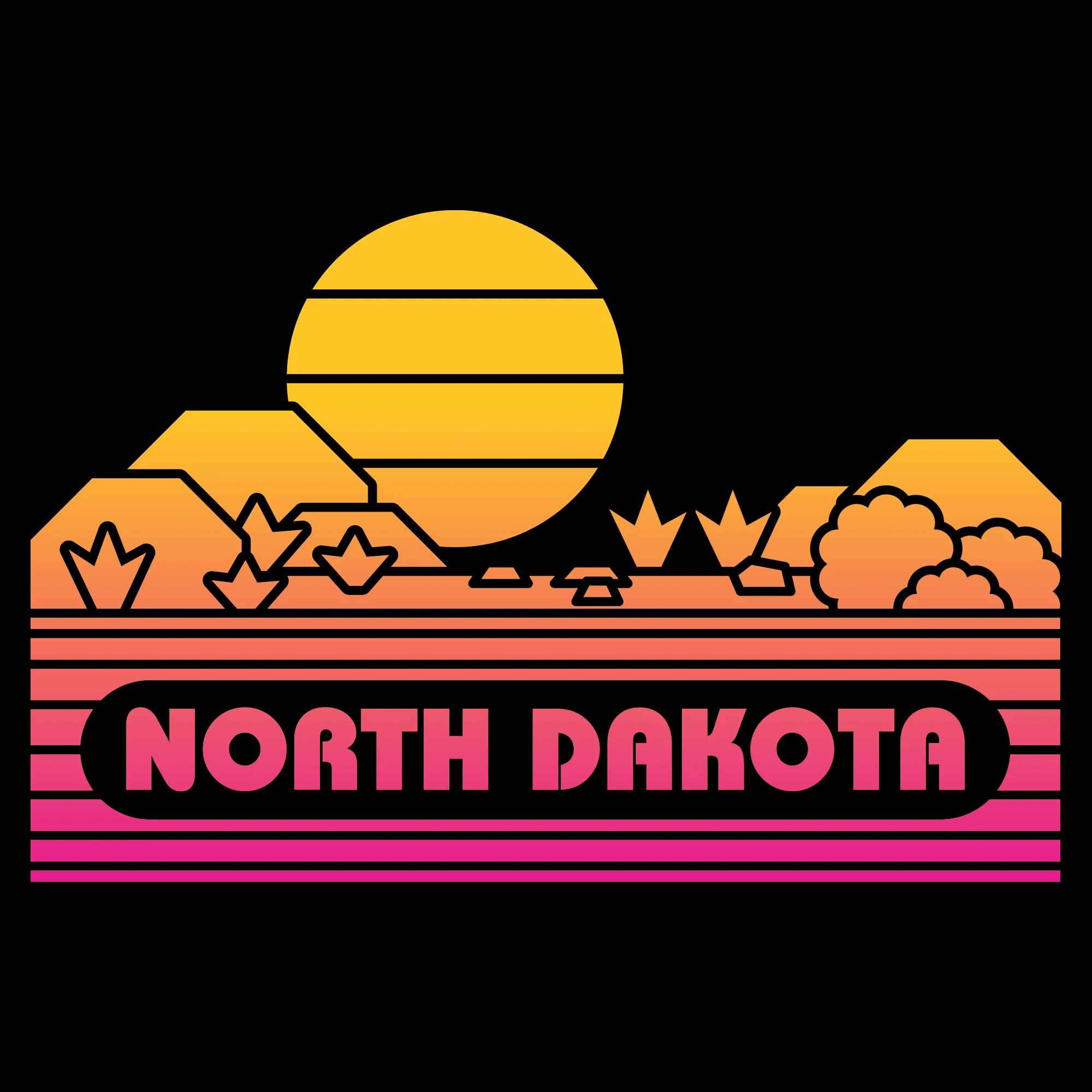 North Dakota Groovy Sunset T-Shirt - Black - Image 2