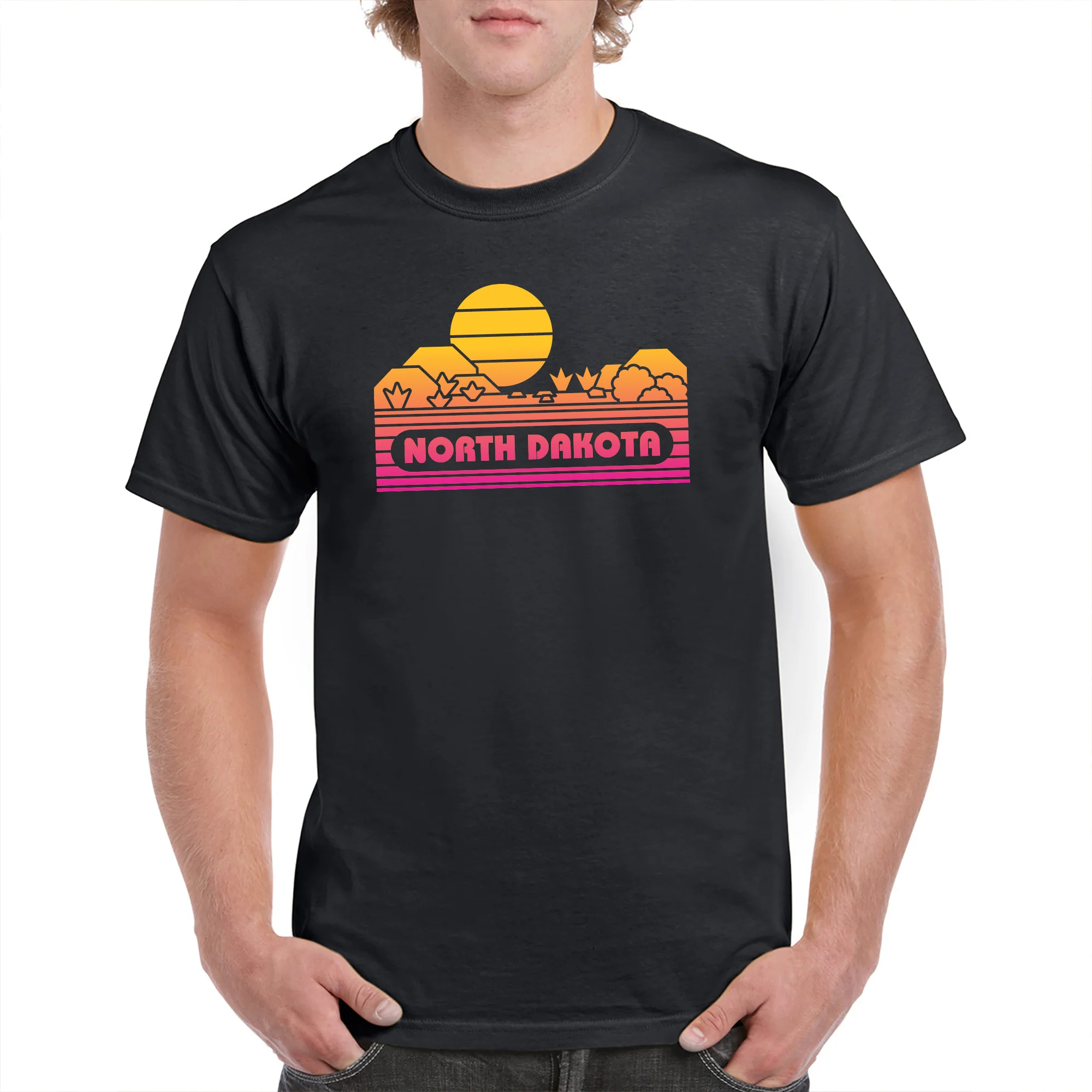 North Dakota Groovy Sunset T-Shirt - Black - Image 3