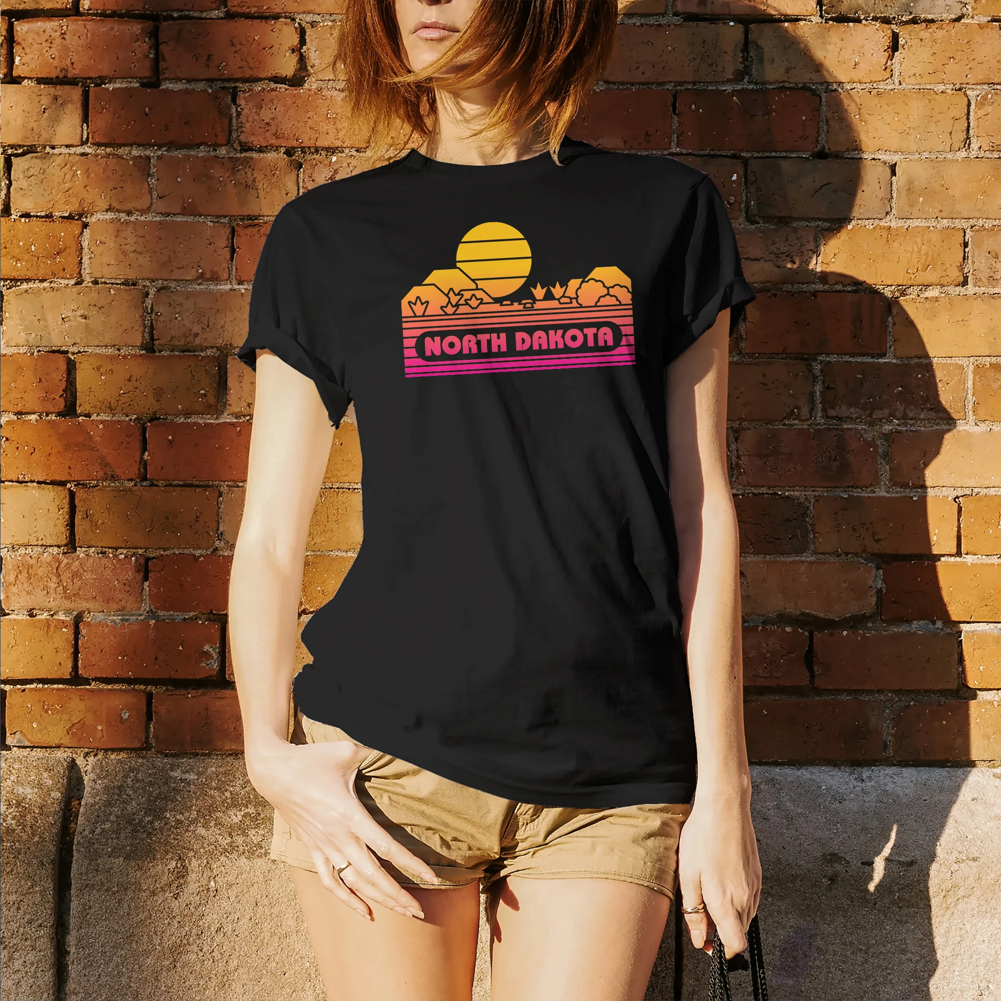 North Dakota Groovy Sunset T-Shirt - Black - Image 4