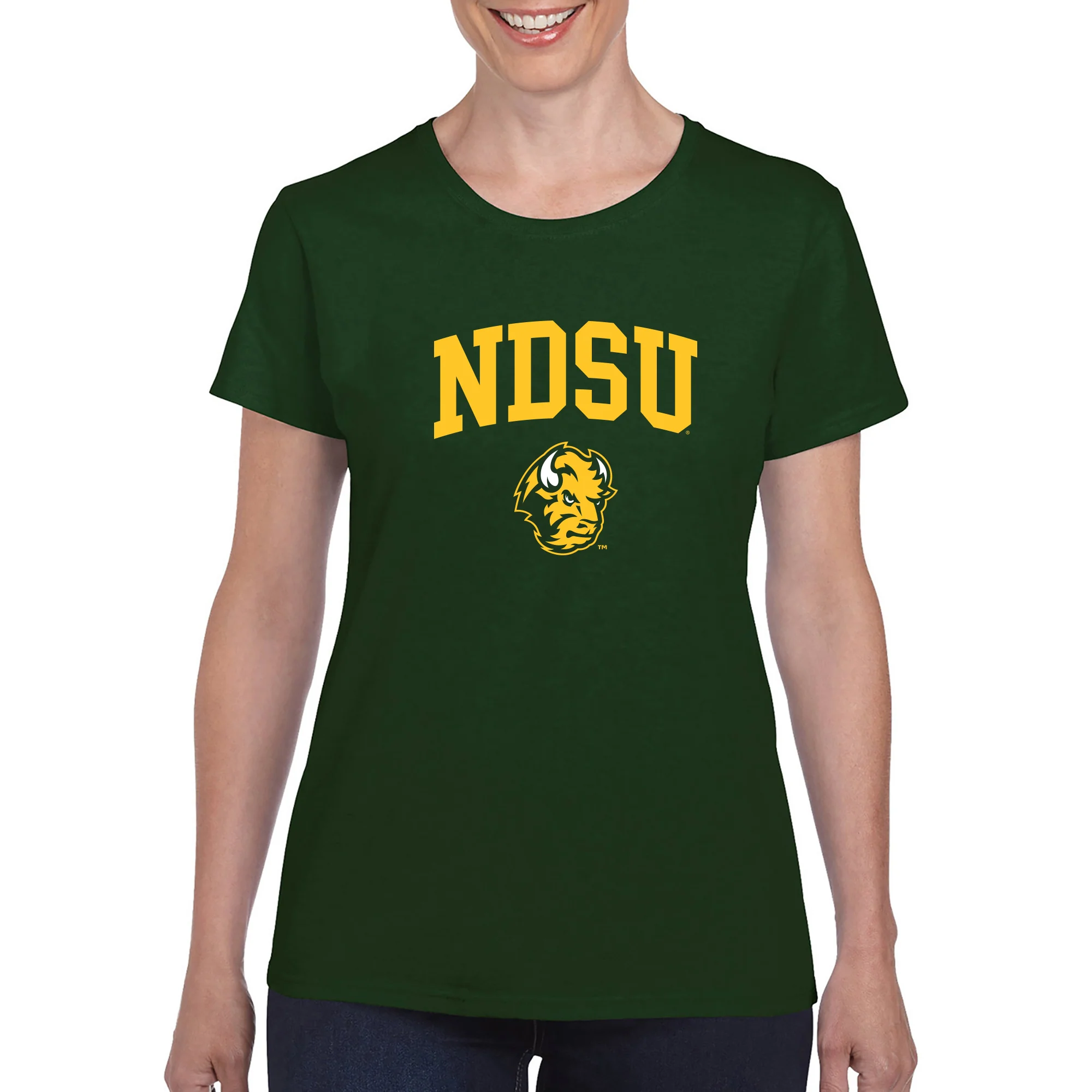 North Dakota State University Bison Arch Logo Short Sleeve Women's T Shirt - Forest - Image 3