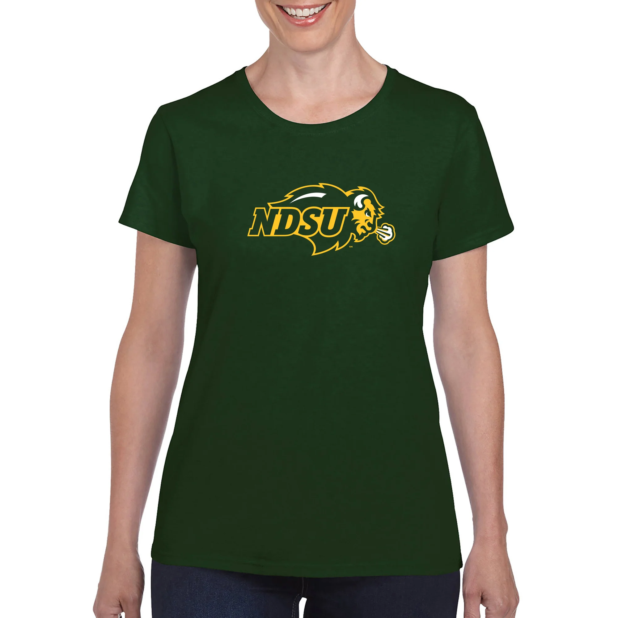 North Dakota State University Bison Primary Logo Short Sleeve Women's T Shirt - Forest - Image 3