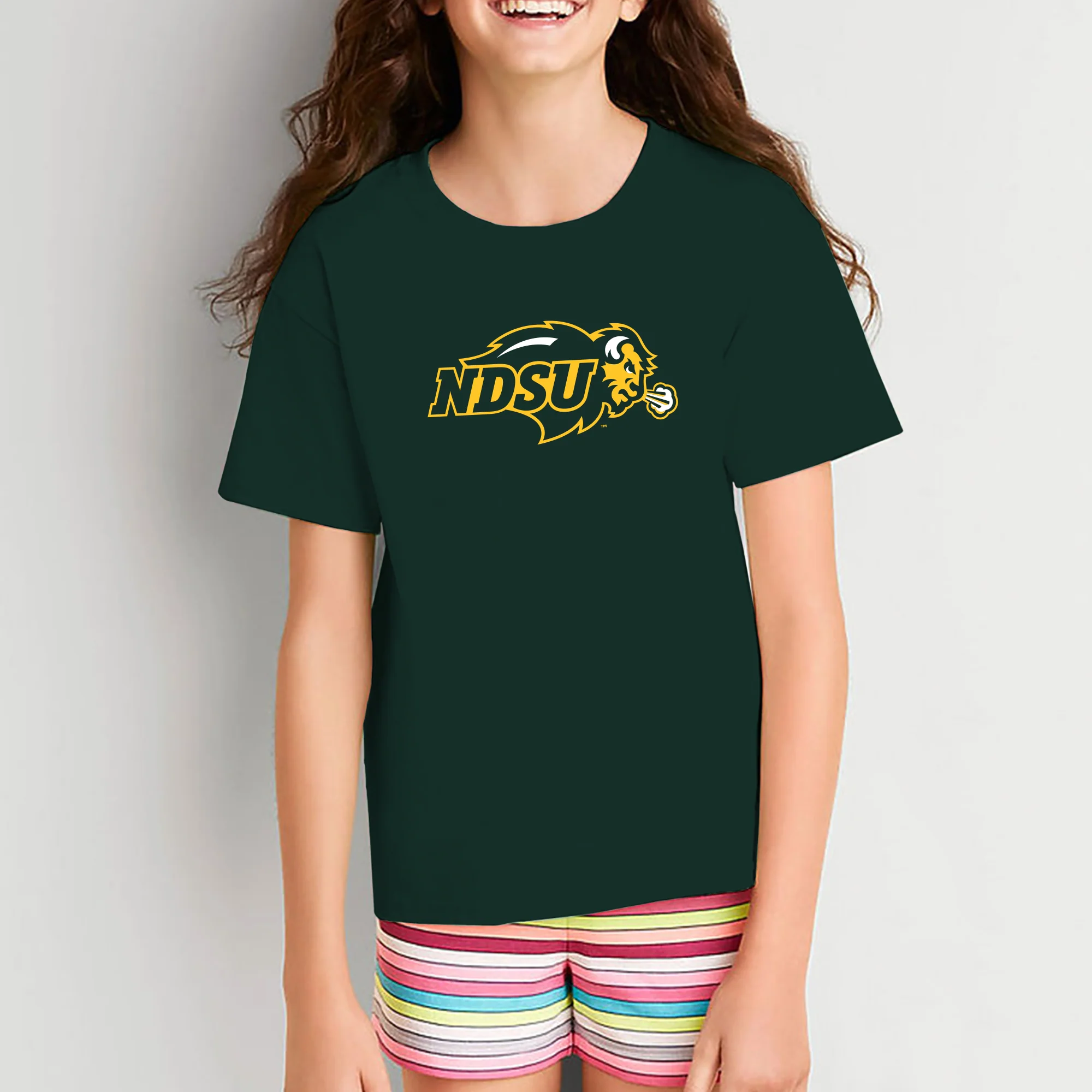 North Dakota State University Bison Primary Logo Short Sleeve Youth T Shirt - Forest - Image 4