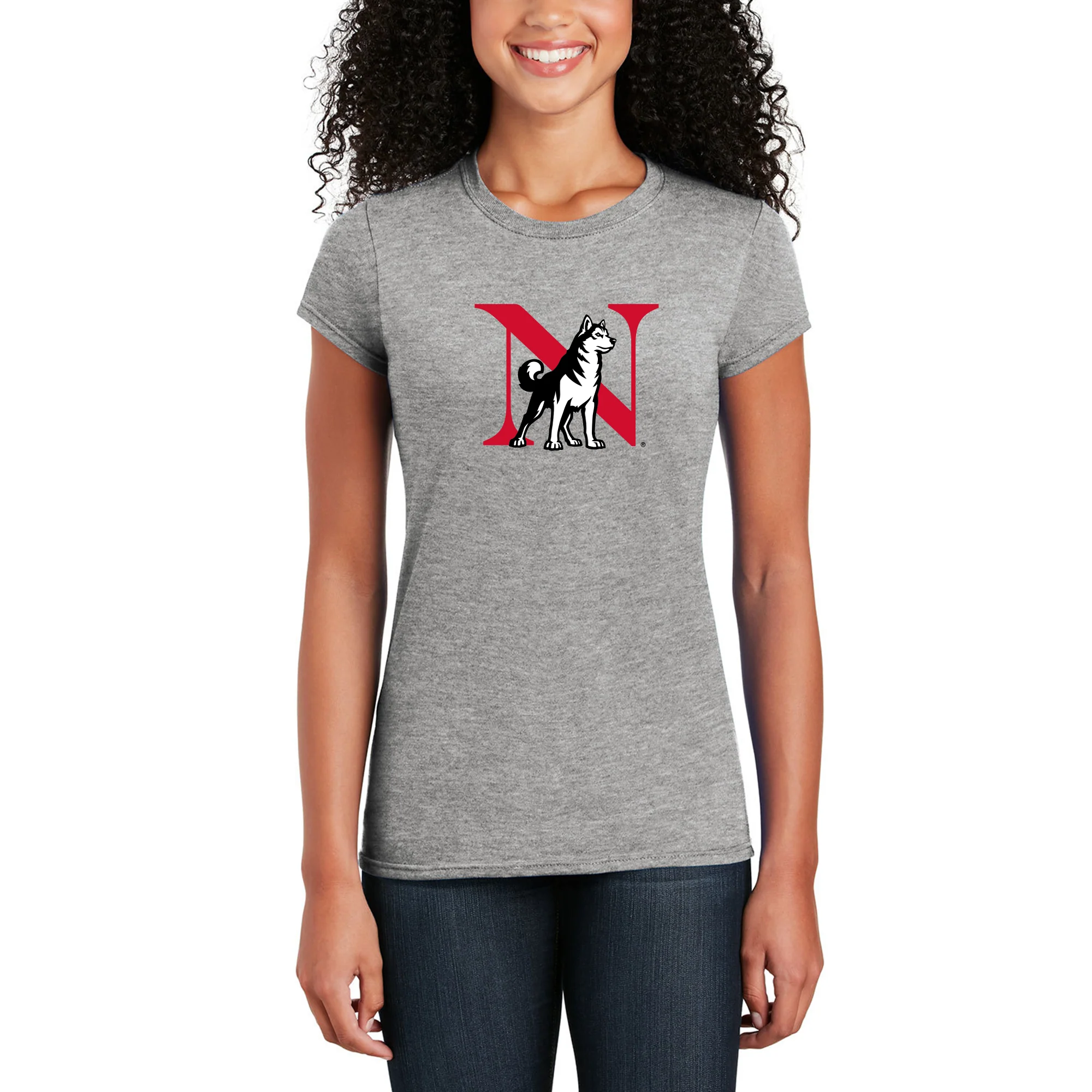 Northeastern University Primary Logo Womens T-Shirt - Sport Grey - Image 3