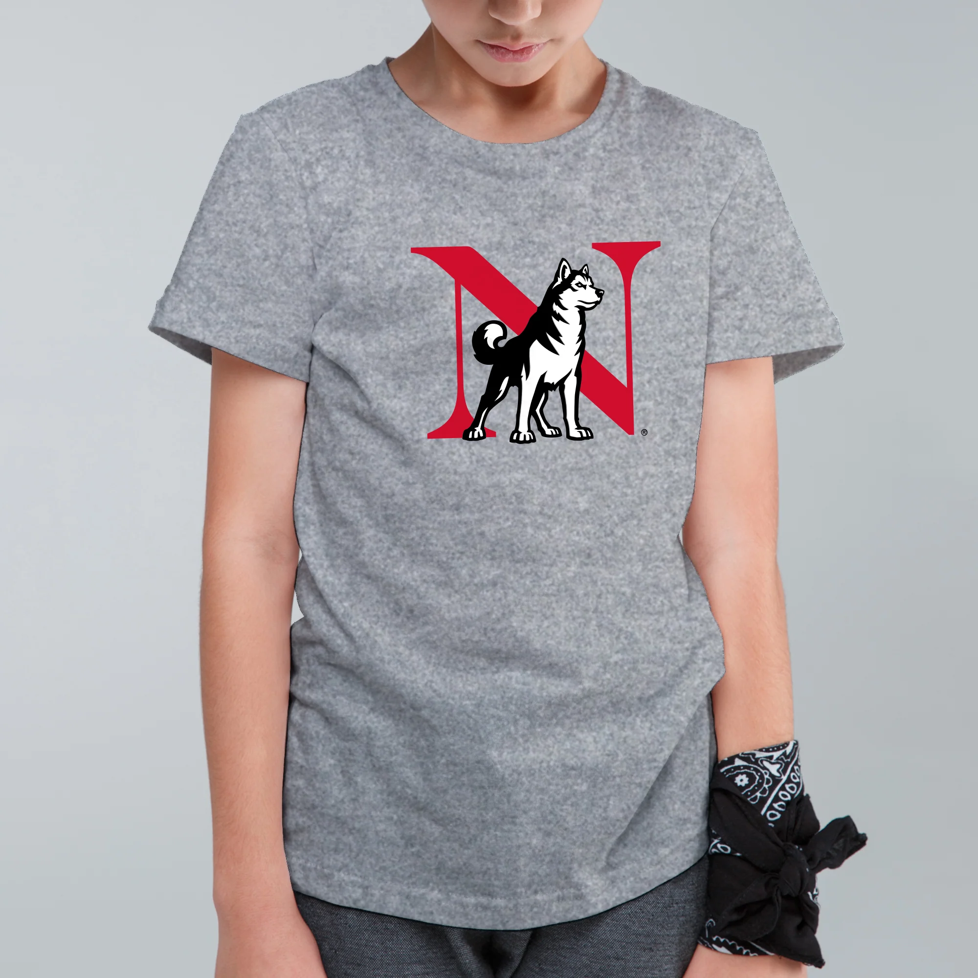 Northeastern University Primary Logo Youth T-Shirt - Sport Grey - Image 3