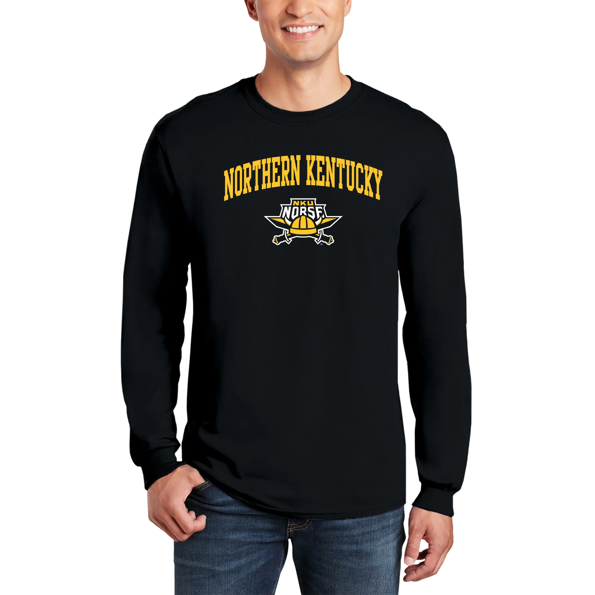 Northern Kentucky University Norse Arch Logo Long Sleeve T Shirt - Black - Image 3