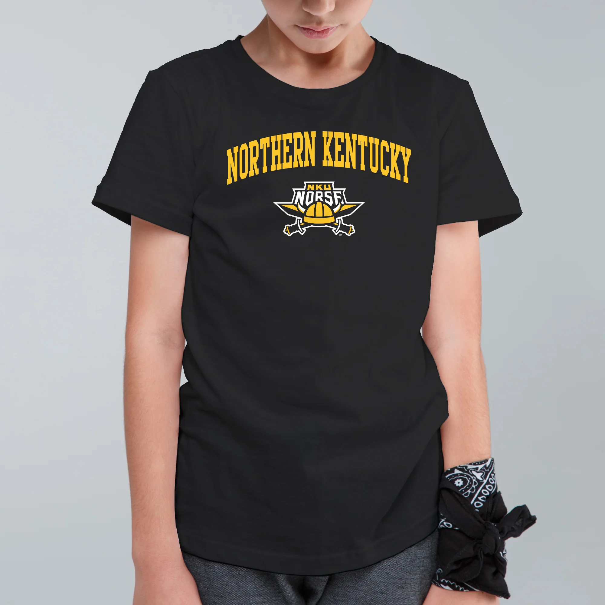 Northern Kentucky University Norse Arch Logo Youth Short Sleeve T Shirt - Black - Image 3