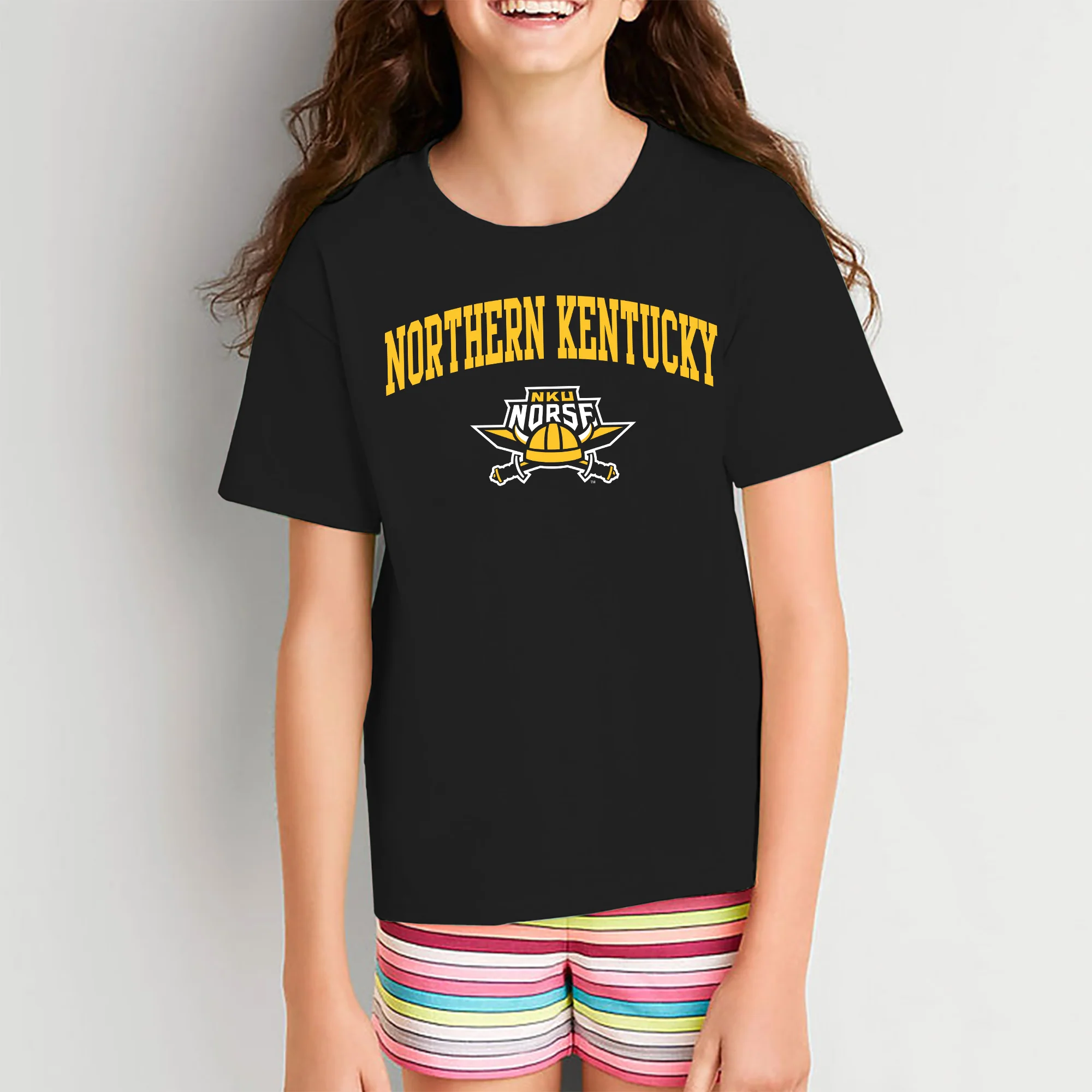 Northern Kentucky University Norse Arch Logo Youth Short Sleeve T Shirt - Black - Image 4