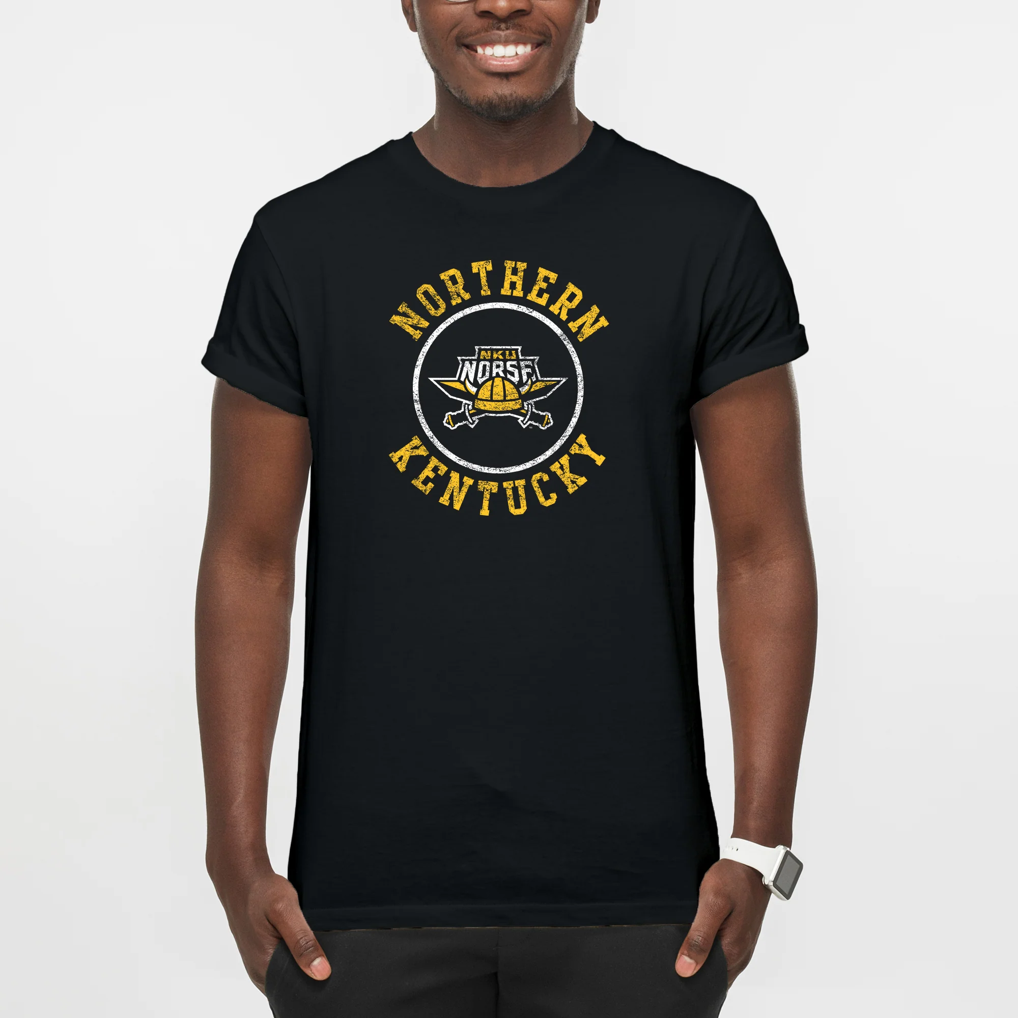 Northern Kentucky University Norse Distressed Circle Logo Short Sleeve T Shirt - Black - Image 3