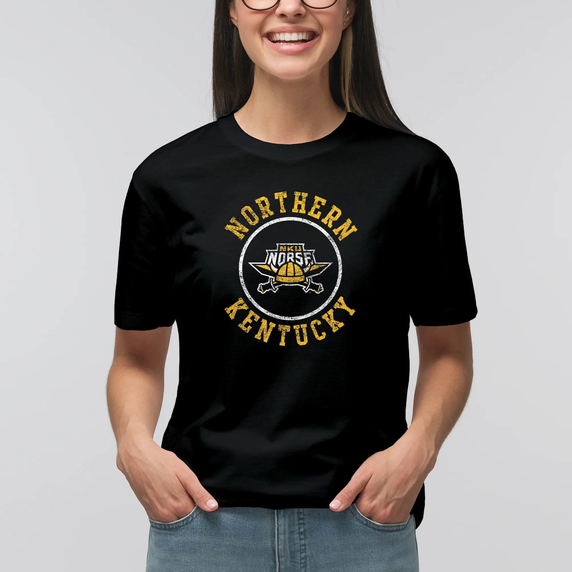 Northern Kentucky University Norse Distressed Circle Logo Short Sleeve T Shirt - Black - Image 4