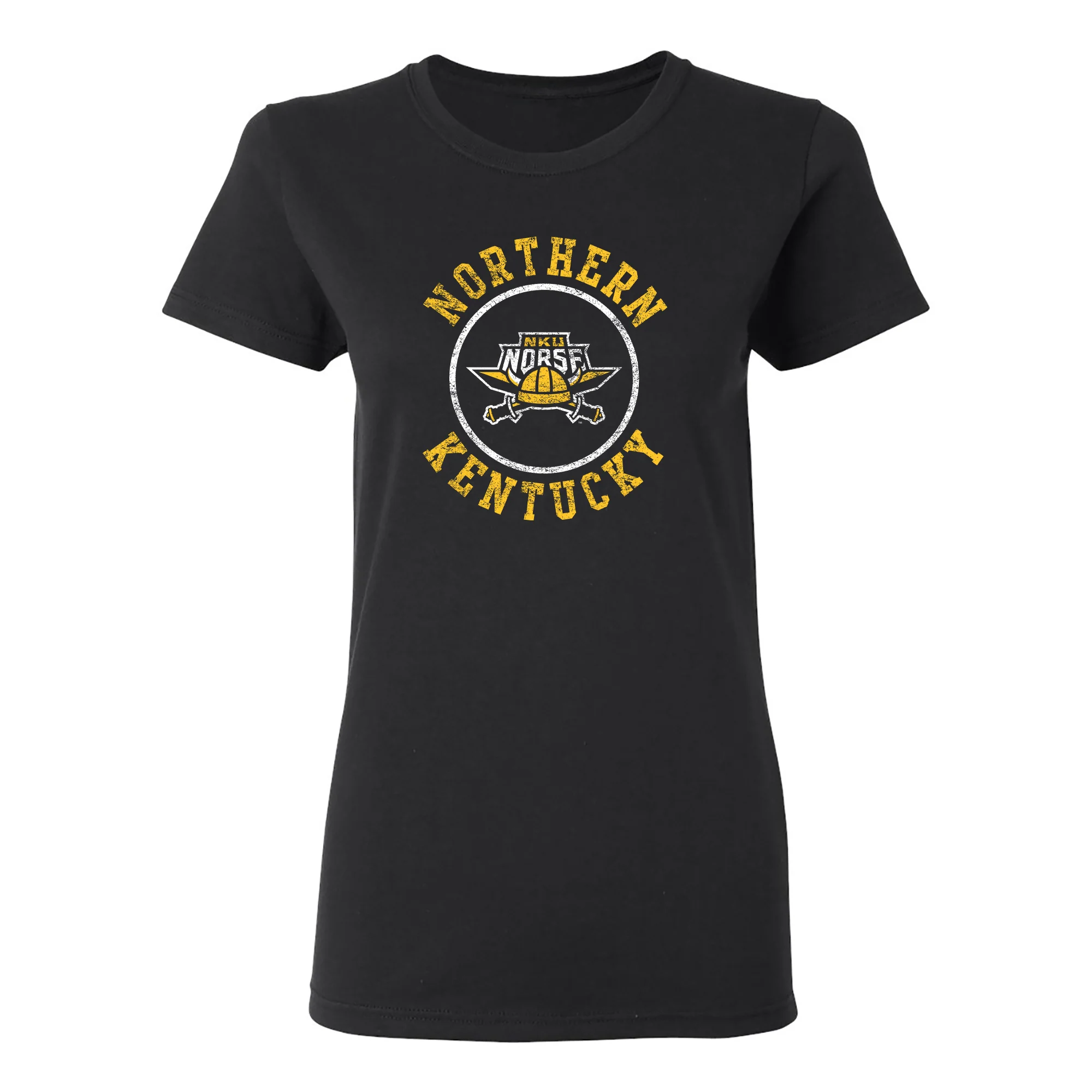 Northern Kentucky University Norse Distressed Circle Logo Womens Short Sleeve T Shirt - Black