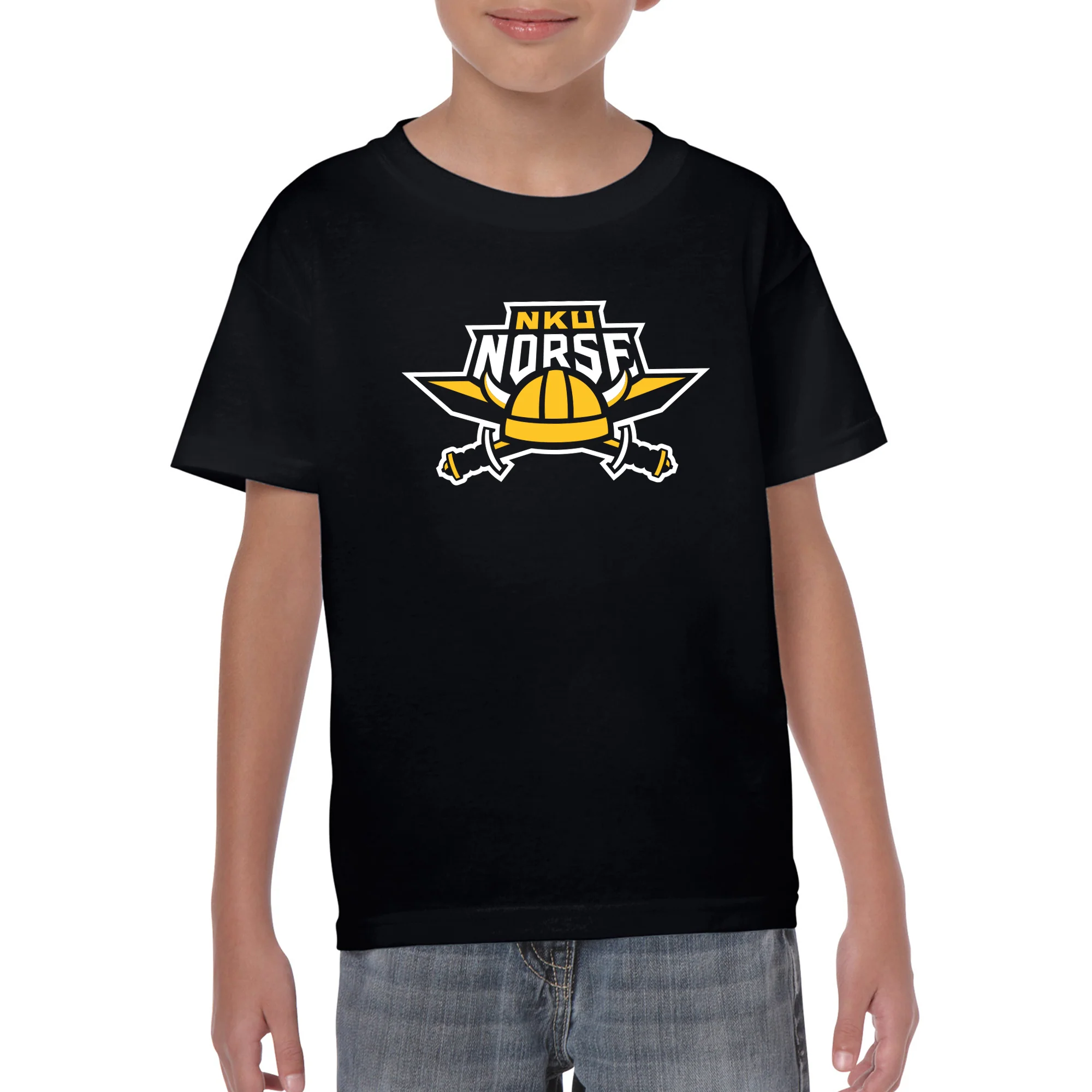 Northern Kentucky University Norse Primary Logo Youth Short Sleeve T Shirt - Black - Image 3