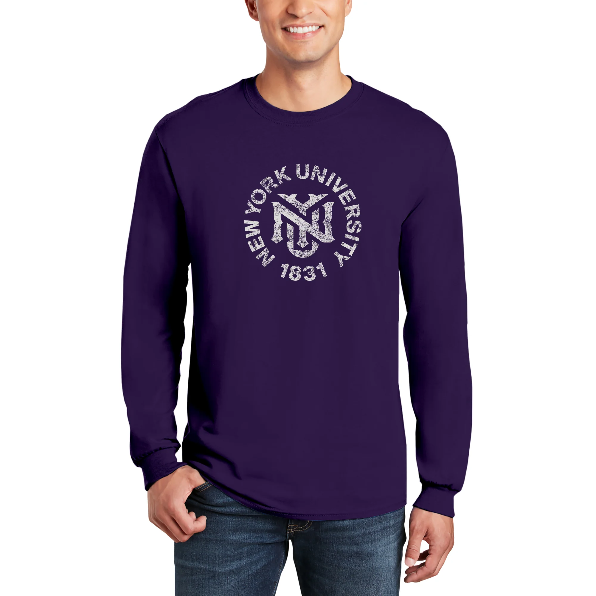 NYU Violets Distressed Circle Logo Long Sleeve - Purple - Image 3