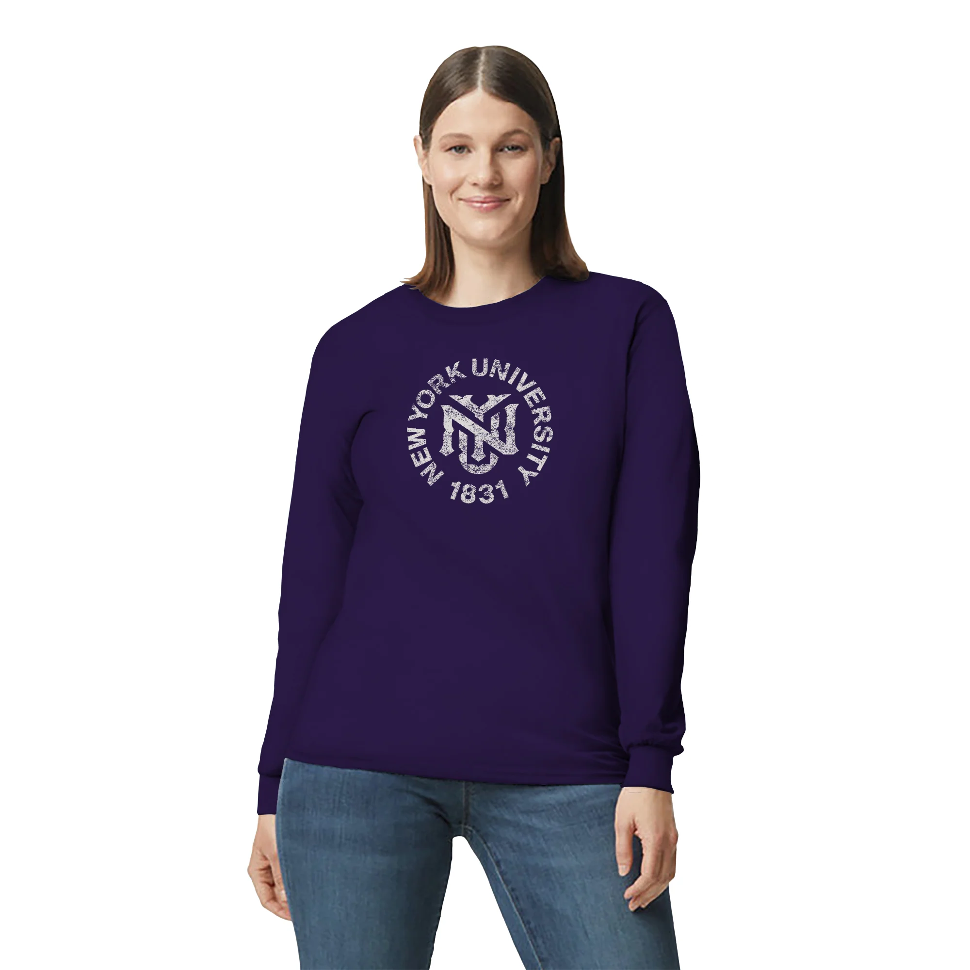 NYU Violets Distressed Circle Logo Long Sleeve - Purple - Image 4