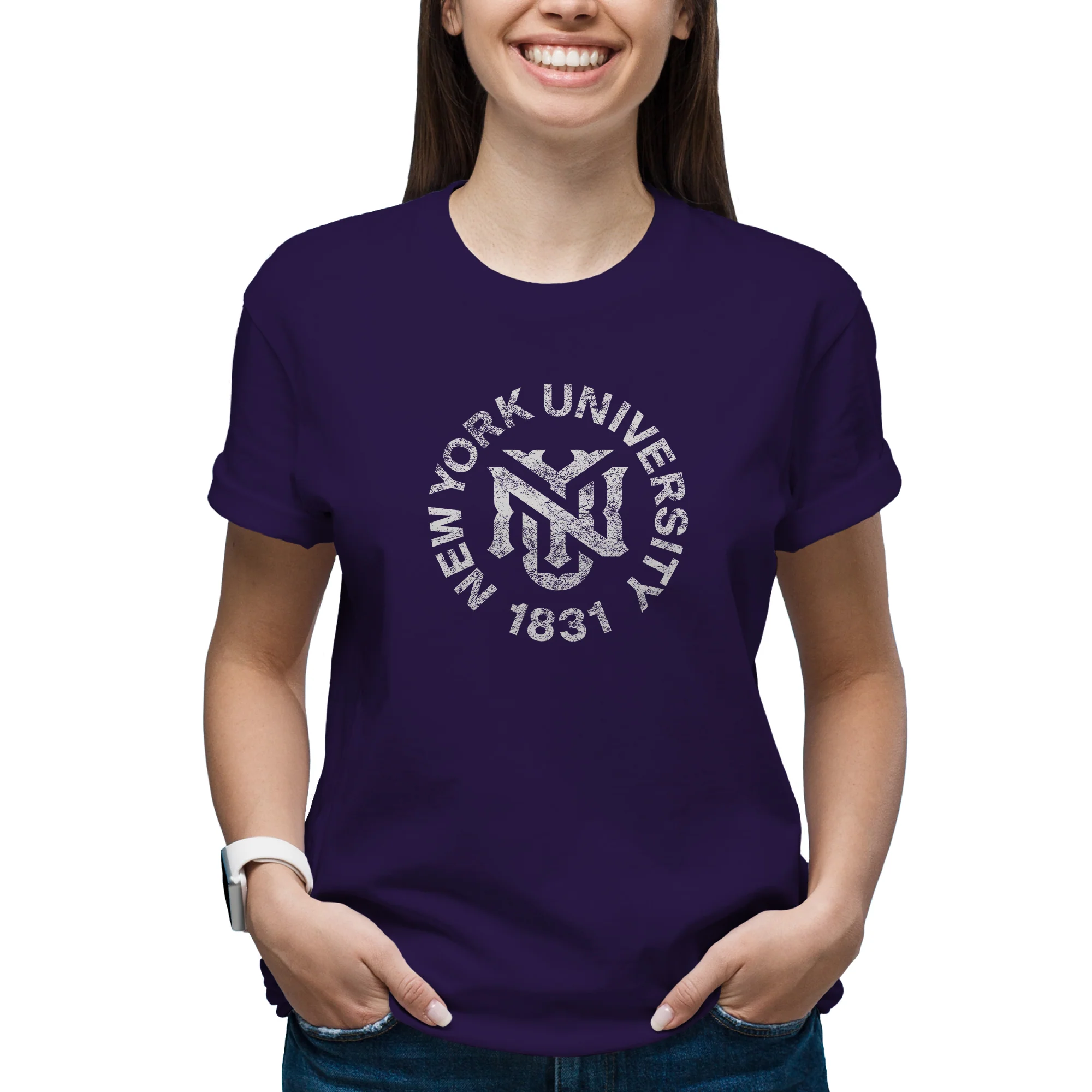 NYU Violets Distressed Circle Logo T-Shirt - Purple - Image 4