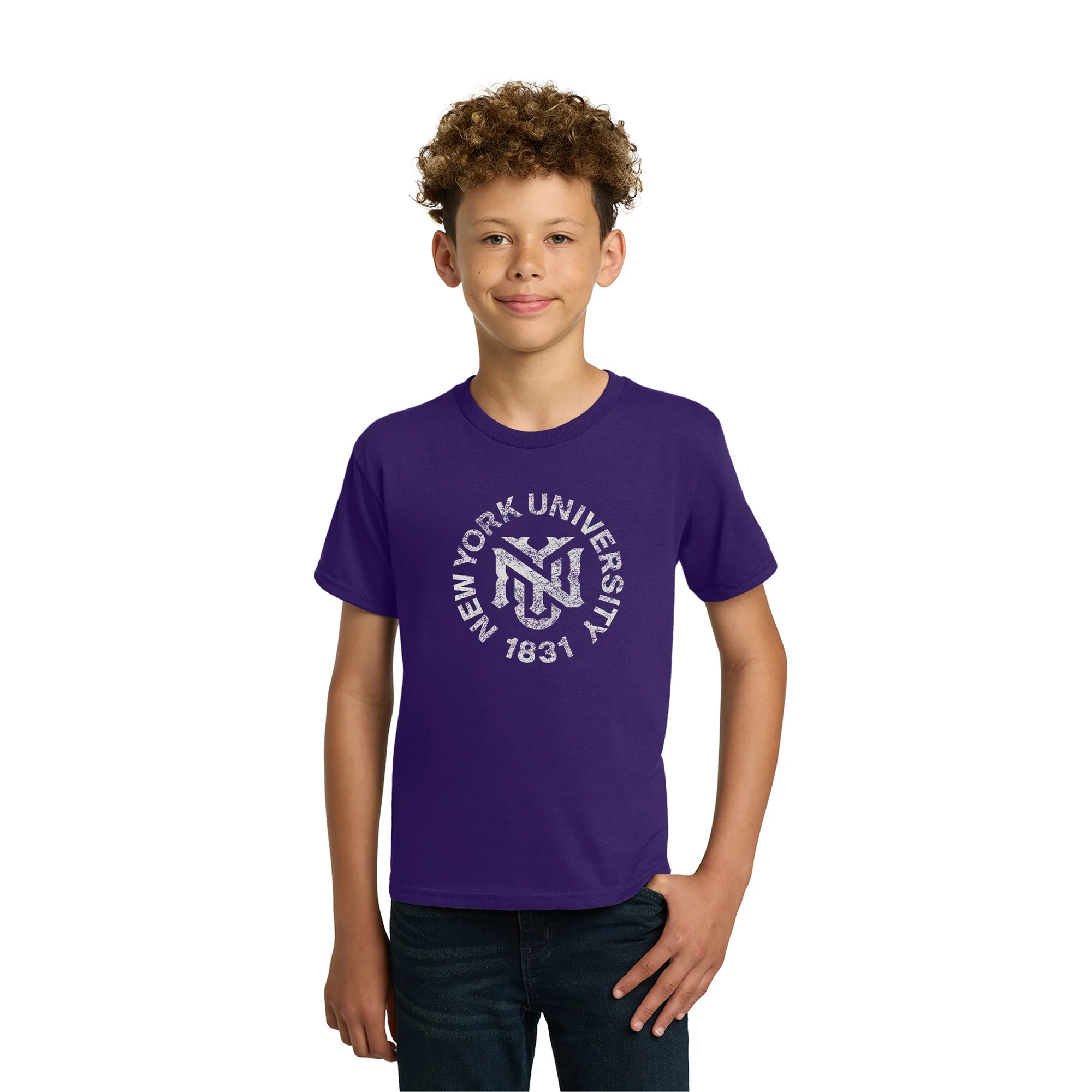 NYU Violets Distressed Circle Logo Youth T-Shirt - Purple - Image 3