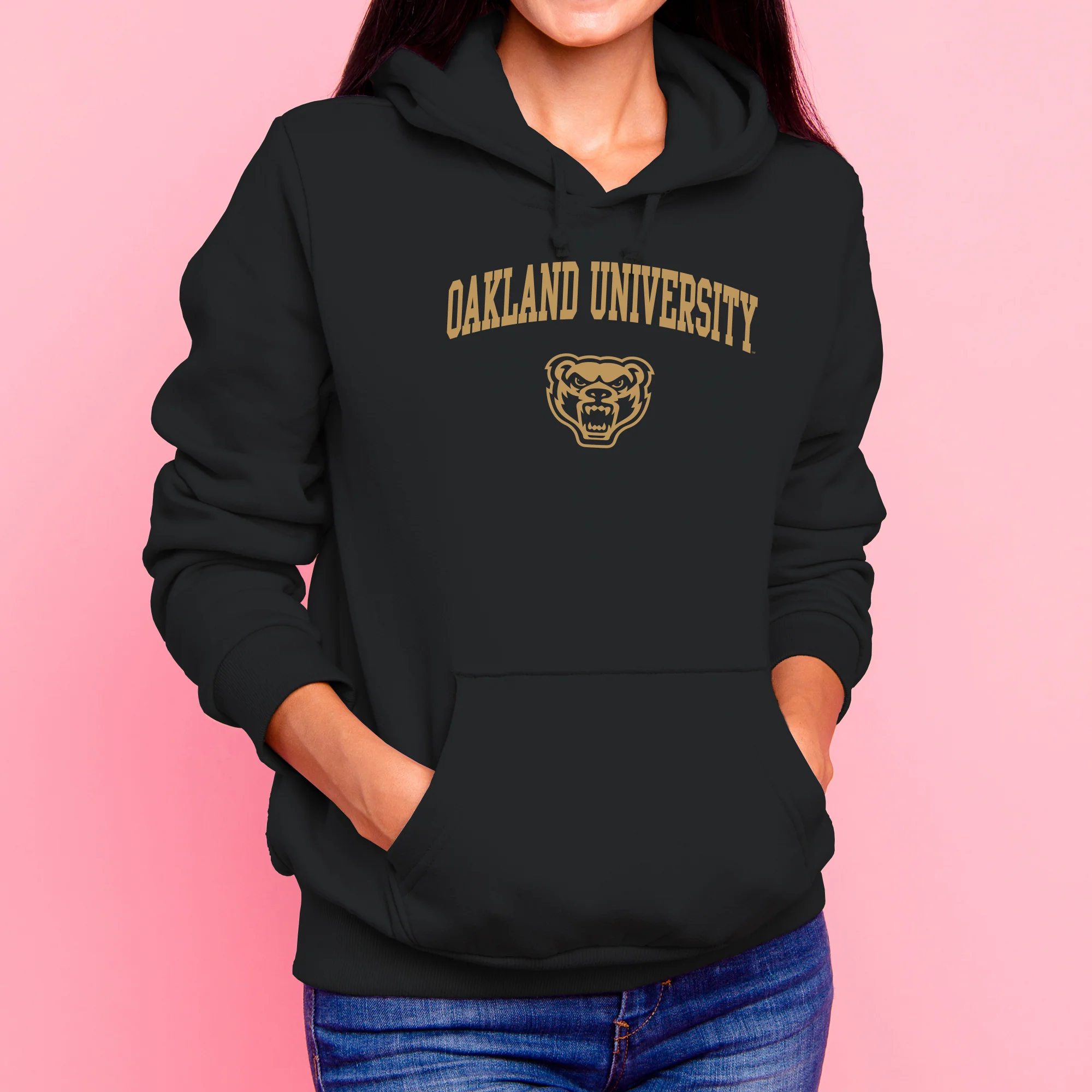 Oakland University Golden Grizzlies Arch Logo Hooded Sweatshirt - Black - Image 4