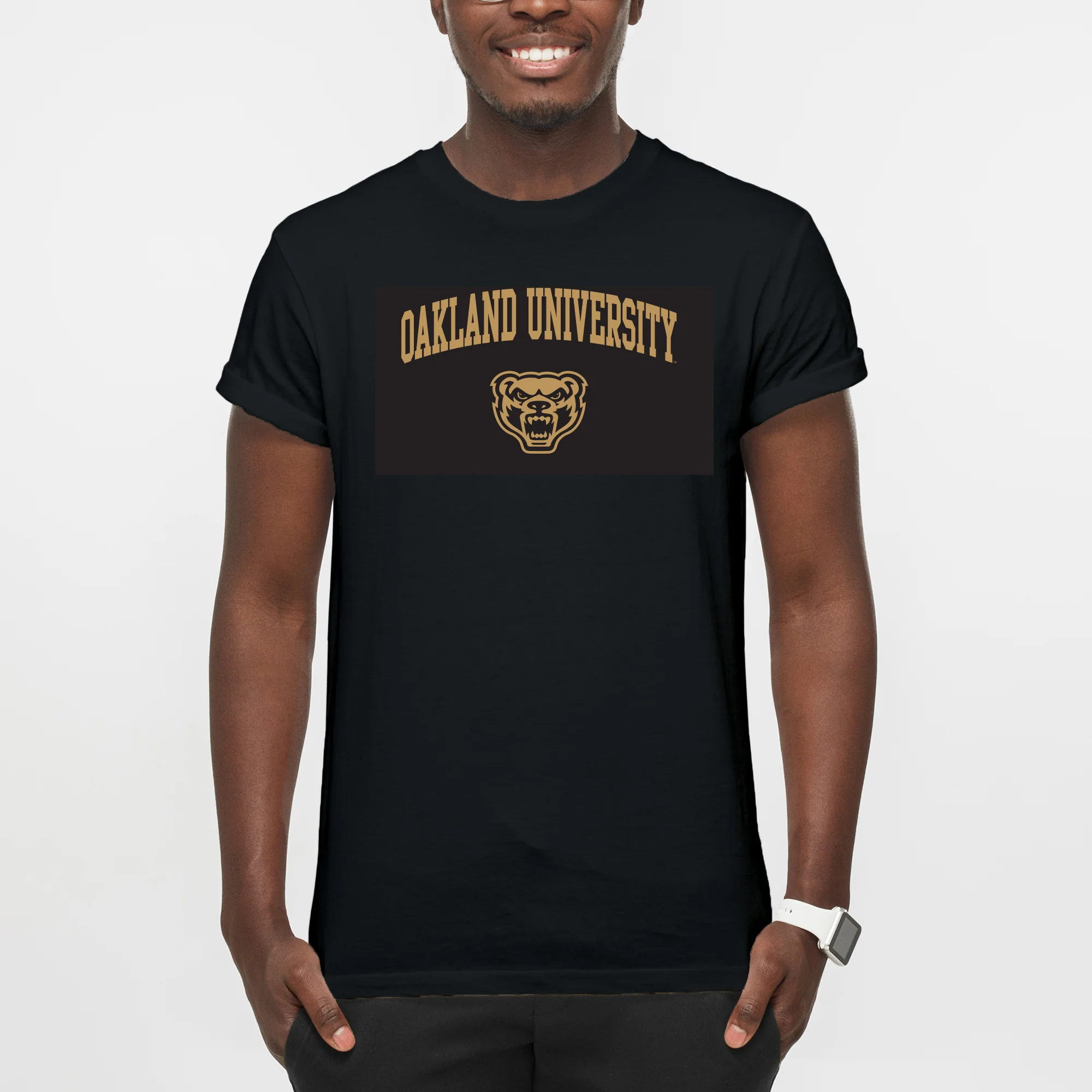 Oakland University Golden Grizzlies Arch Logo Short Sleeve T Shirt - Black - Image 3