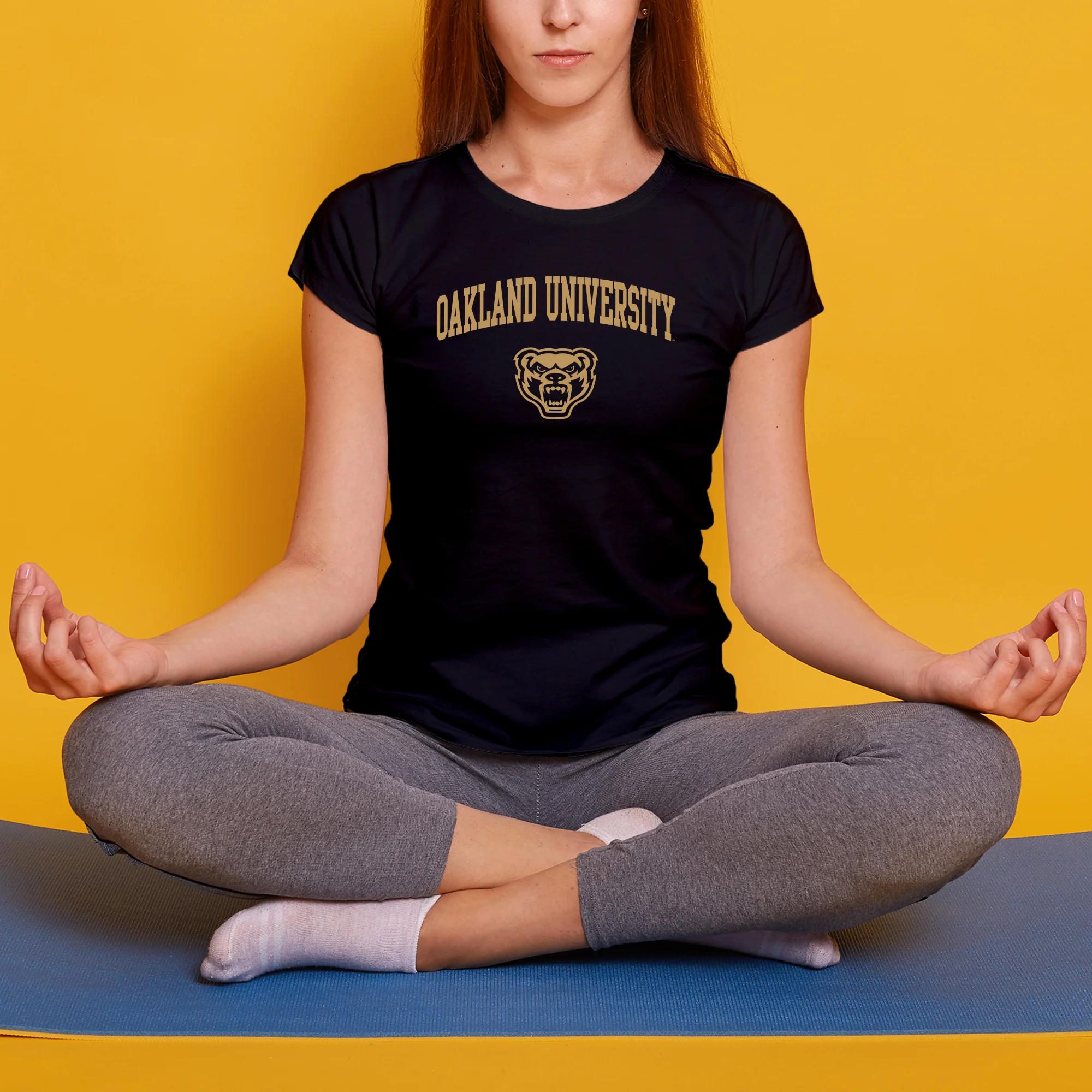 Oakland University Golden Grizzlies Arch Logo Short Sleeve Women's T Shirt - Black - Image 4