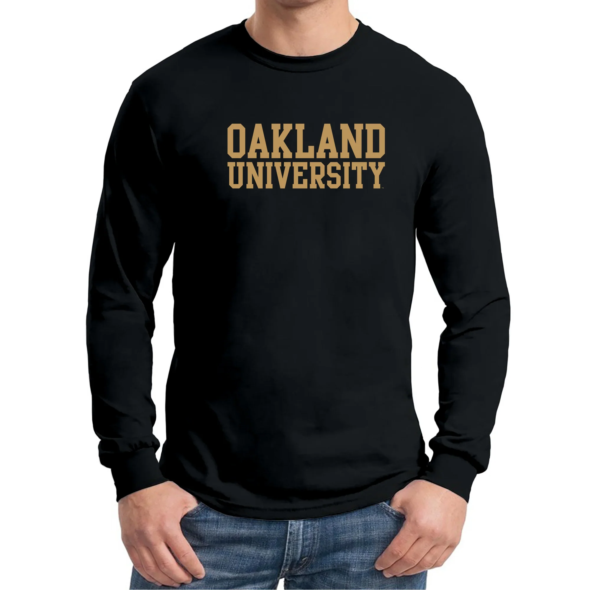 Oakland University Golden Grizzlies Basic Block Long Sleeve T Shirt - Black - Image 3