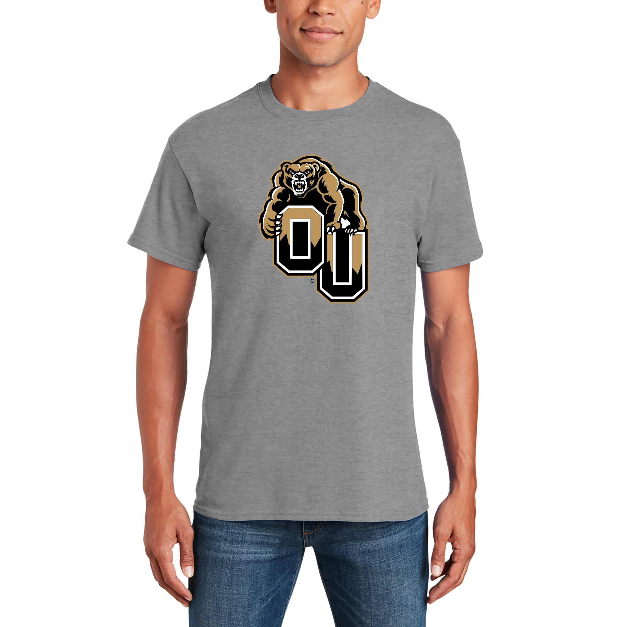 Oakland University Golden Grizzlies Primary Logo Short Sleeve T Shirt - Sport Grey - Image 3