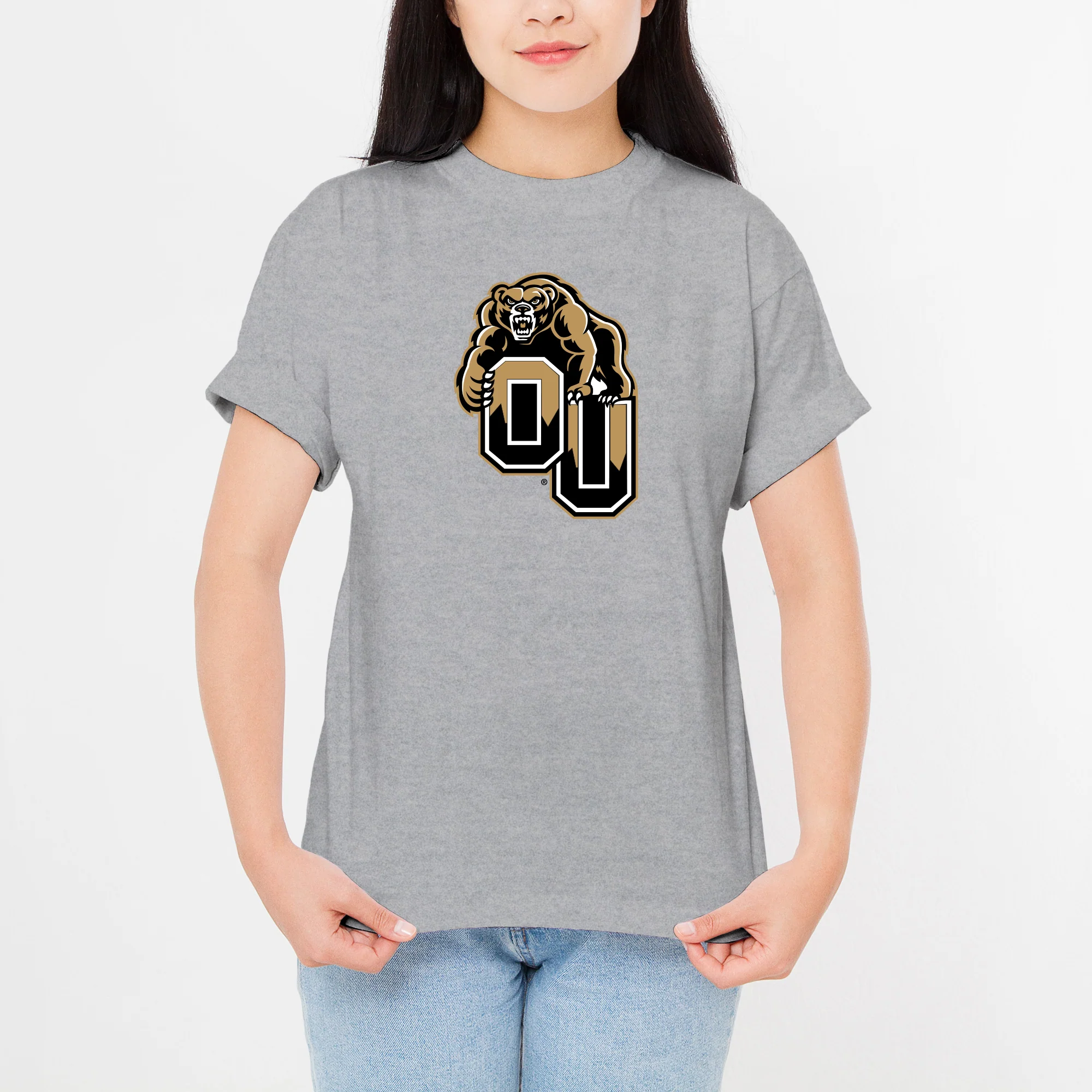 Oakland University Golden Grizzlies Primary Logo Short Sleeve T Shirt - Sport Grey - Image 4