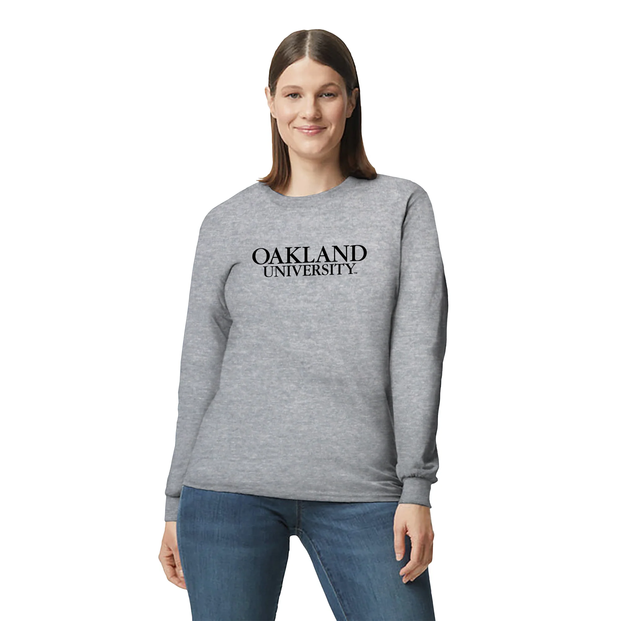 Oakland University Institutional Logo Long Sleeve - Sport Grey - Image 4