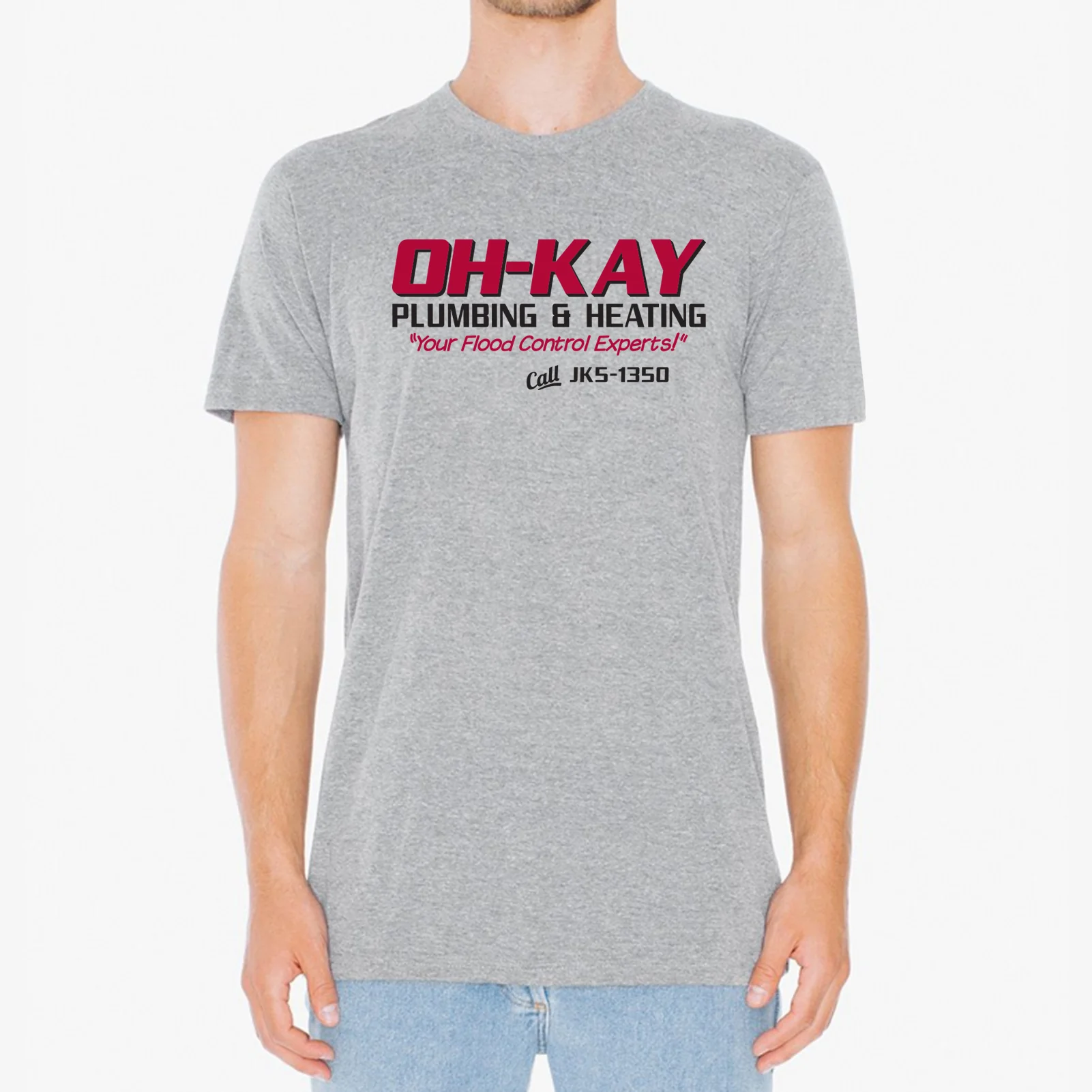 Oh-Kay Plumbing & Heating - Funny, Wet Bandits, Alone at Home, Christmas Movie T Shirt - Sports Grey - Image 4
