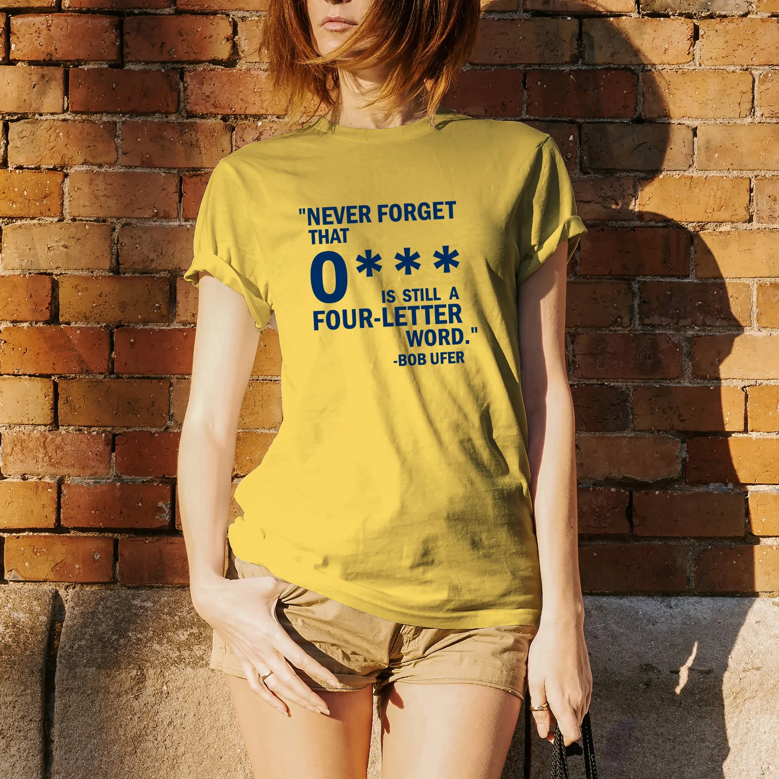 Ohio 4 Letter Word Michigan Basic Cotton Short Sleeve T Shirt - Maize - Image 4