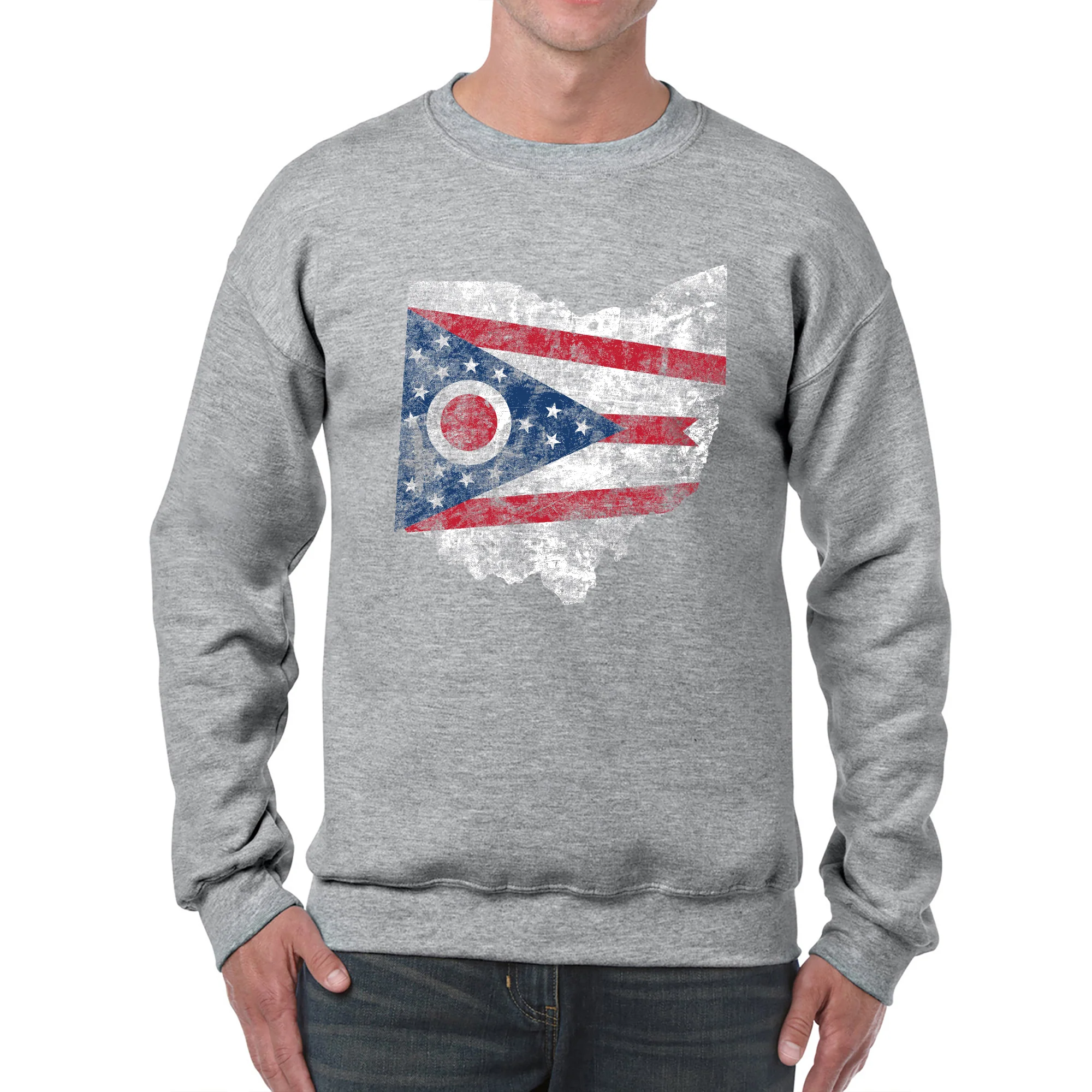 Ohio Distressed State Flag Outline Crewneck Sweatshirt - Sport Grey - Image 3