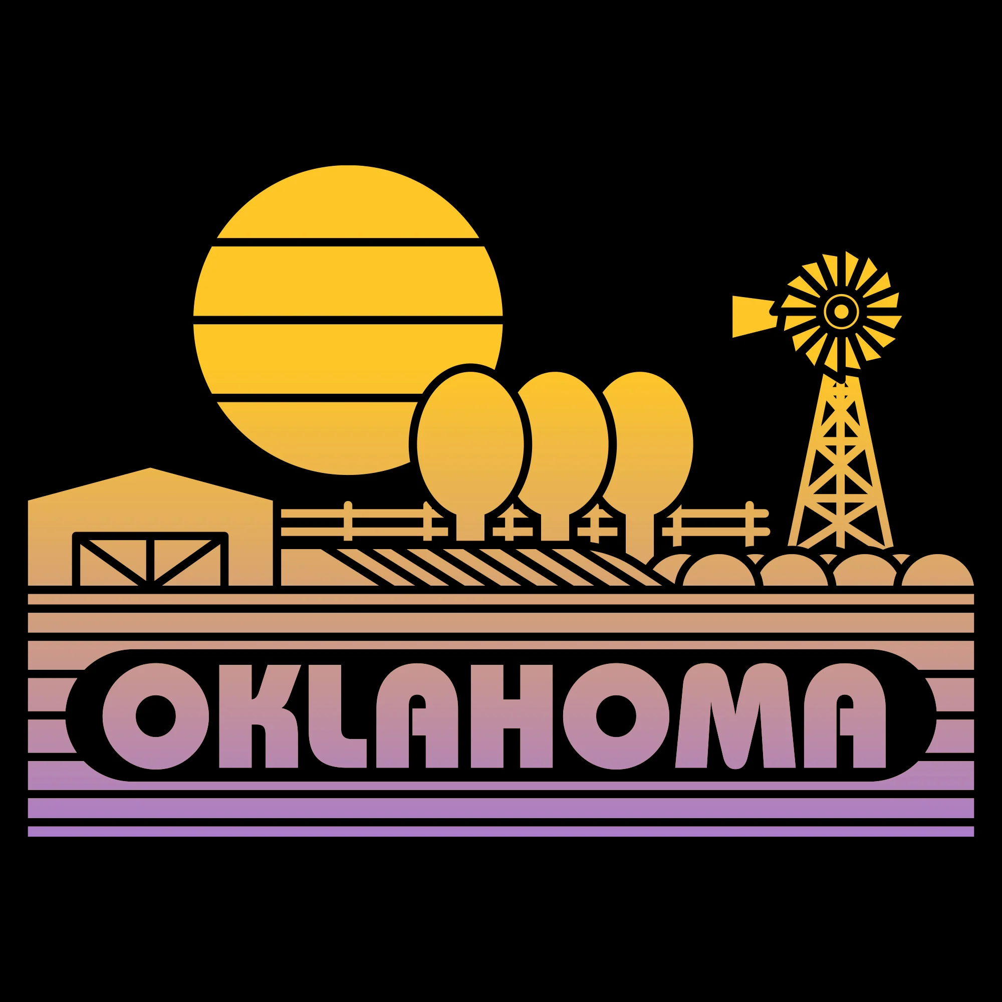 Oklahoma Groovy Sunset T-Shirt - Black - Image 2