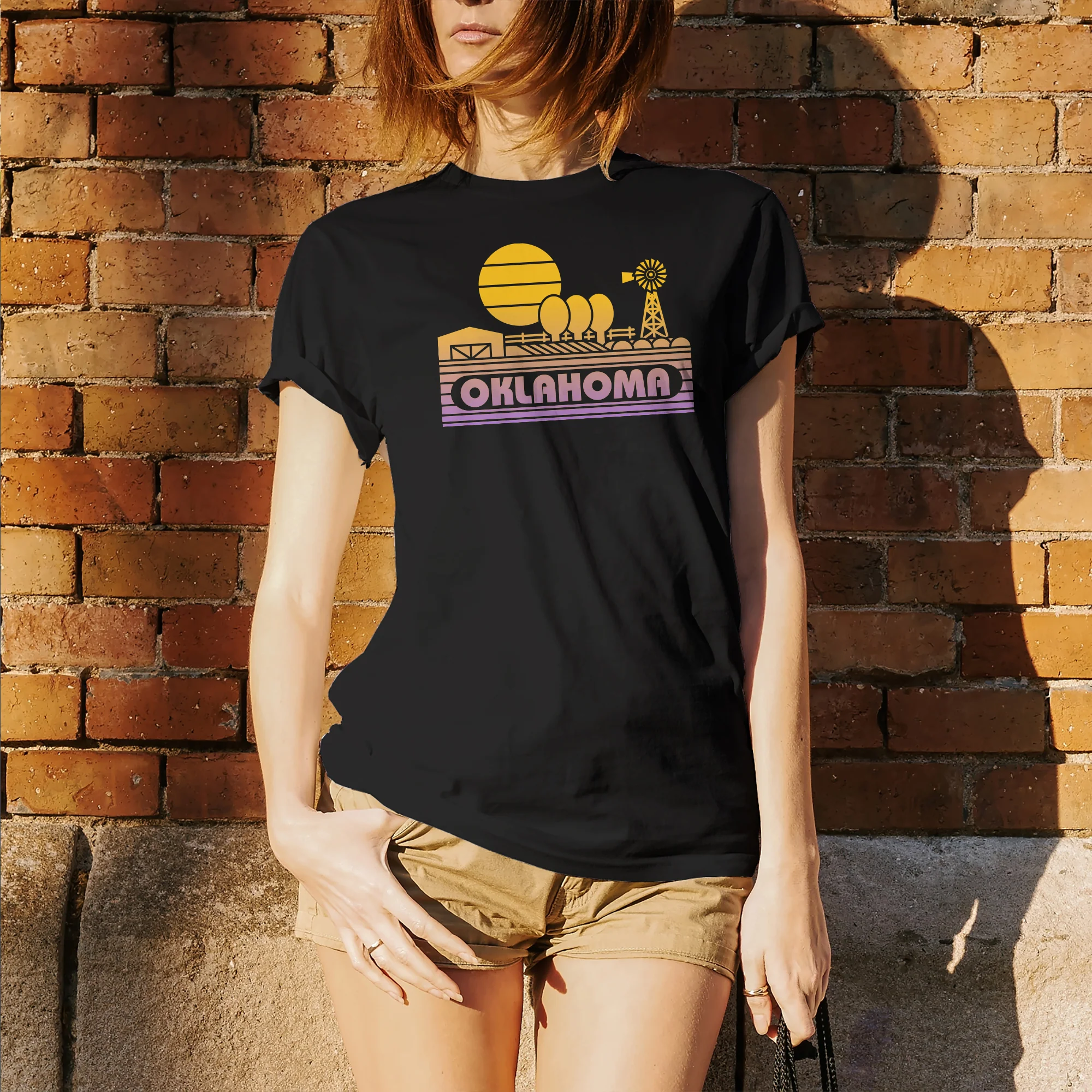 Oklahoma Groovy Sunset T-Shirt - Black - Image 4