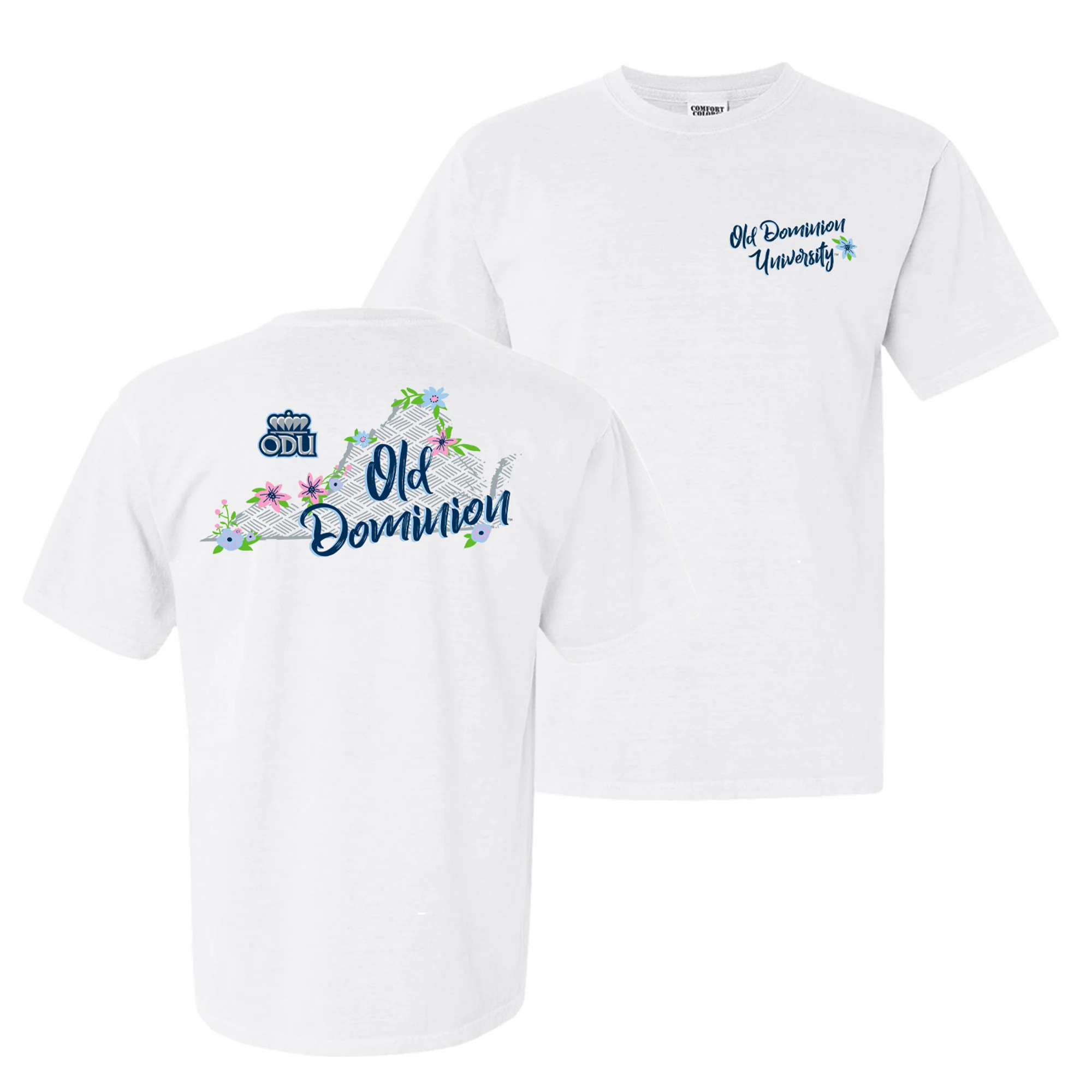 Old Dominion University Monarchs Floral State Comfort Colors Short Sleeve T Shirt - White
