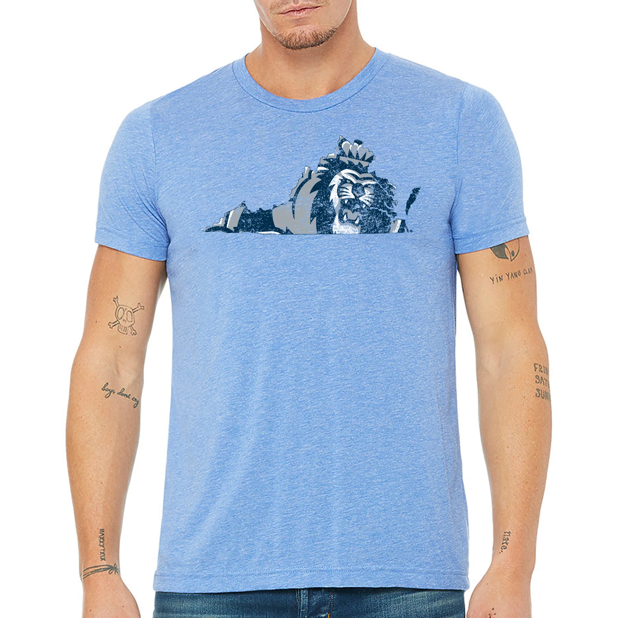 Old Dominion Monarchs State Silhouette Logo Triblend T Shirt - Blue Triblend - Image 4