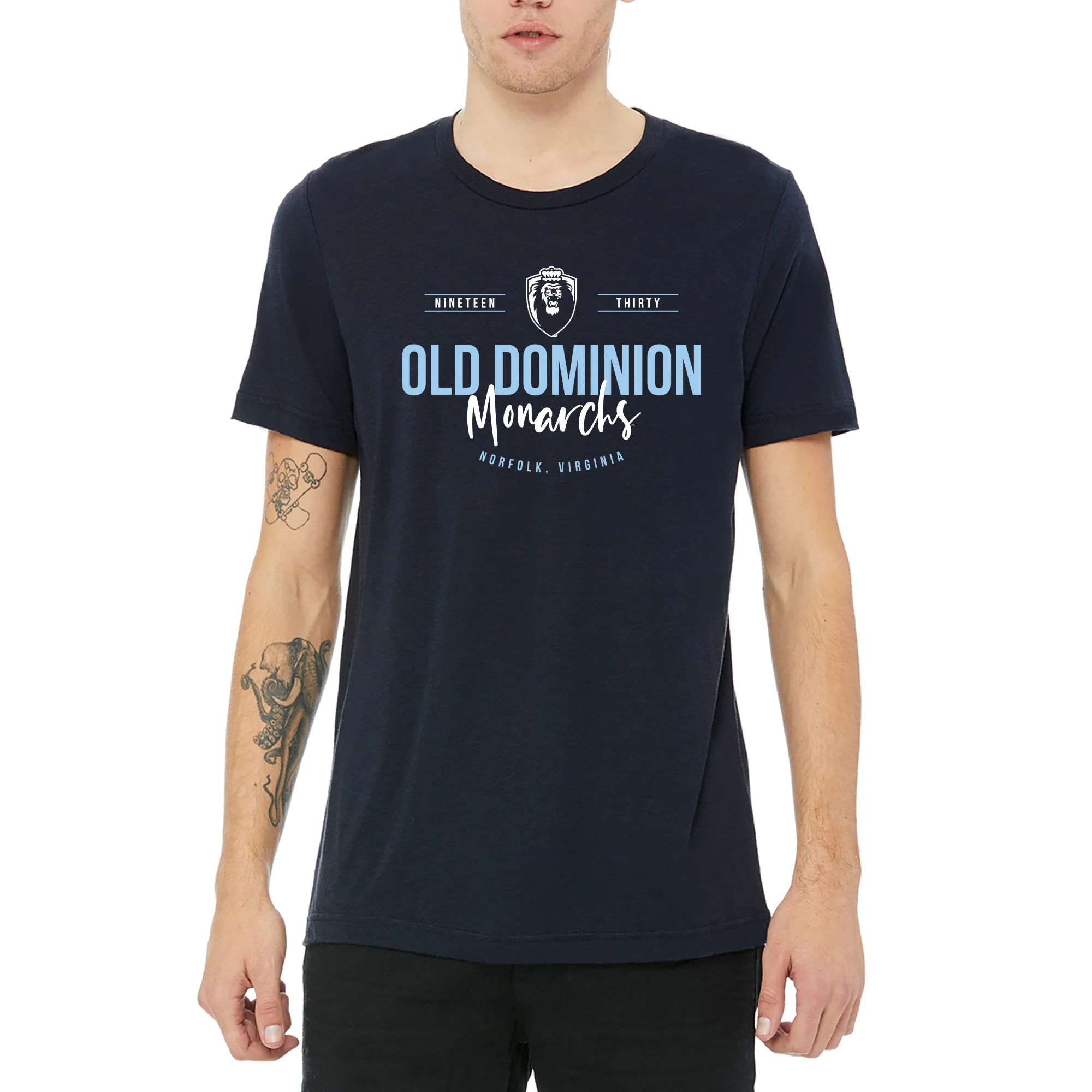 Old Dominion University Monarchs Harbor Script Canvas Short Sleeve Triblend T-Shirt - Solid Navy - Image 4