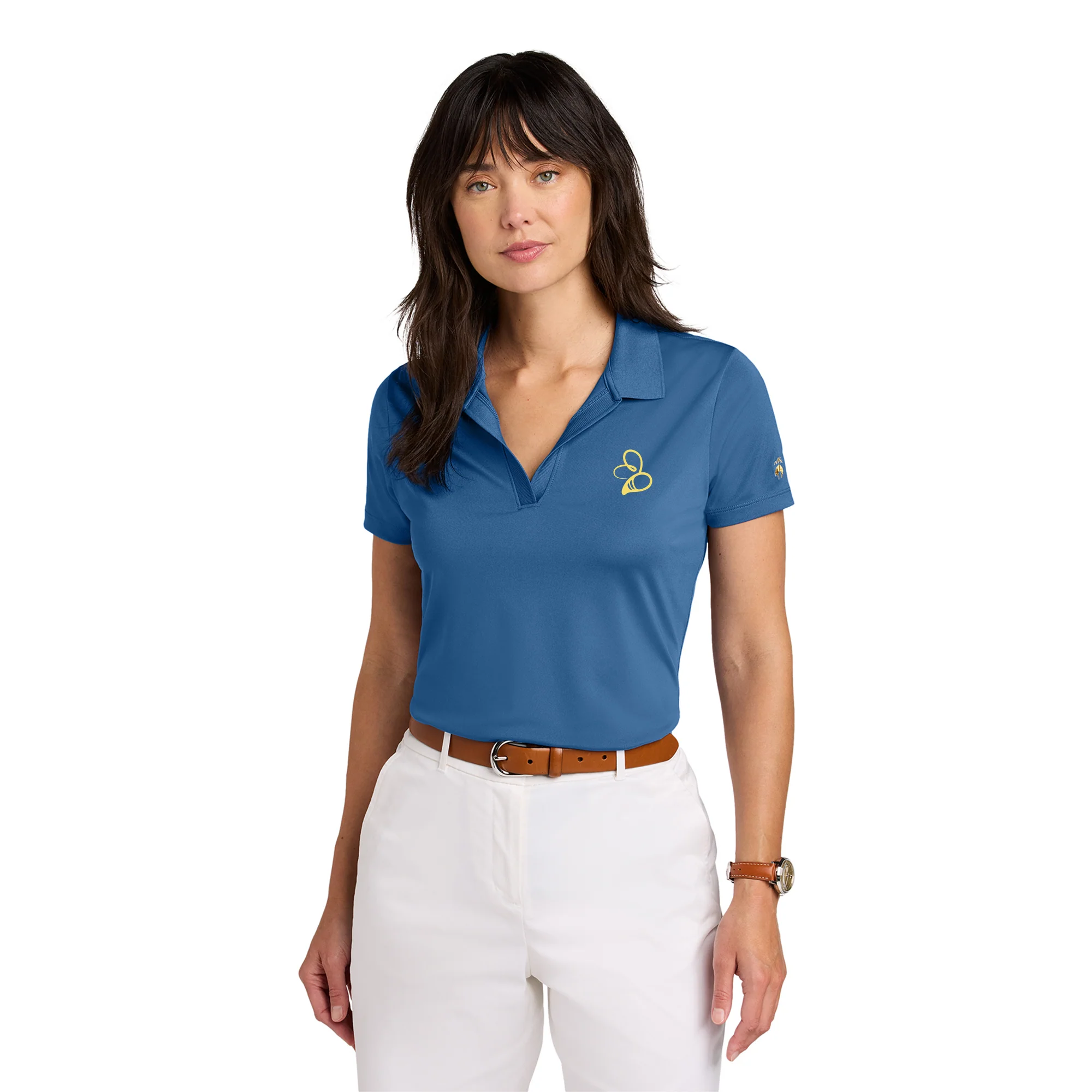 Omega Phi Alpha Primary Logo LC Brooks Brothers Women’s Mesh Pique Performance Polo - Charter Blue - Image 3