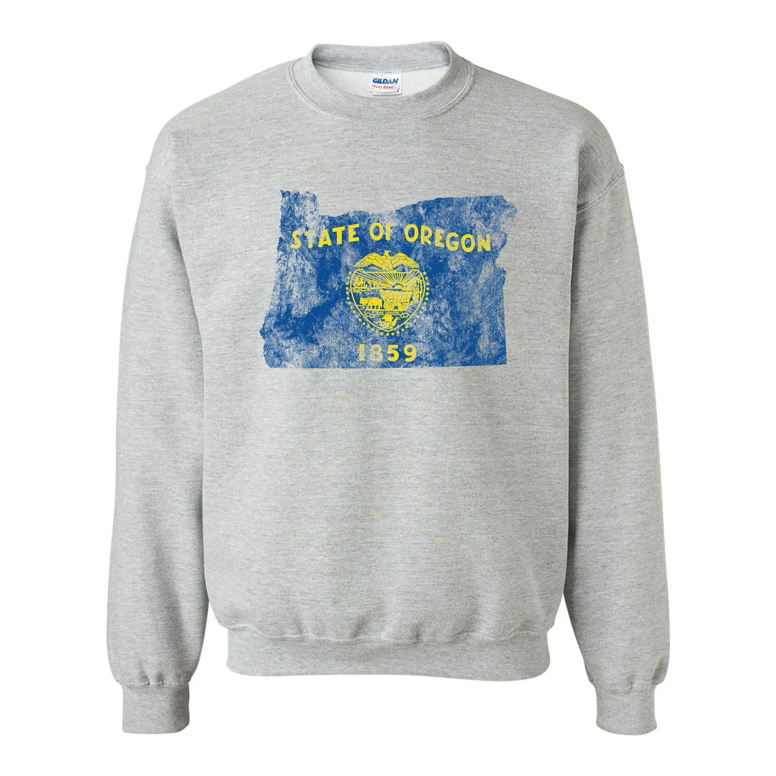 Oregon Distressed State Flag Outline Crewneck Sweatshirt - Sport Grey