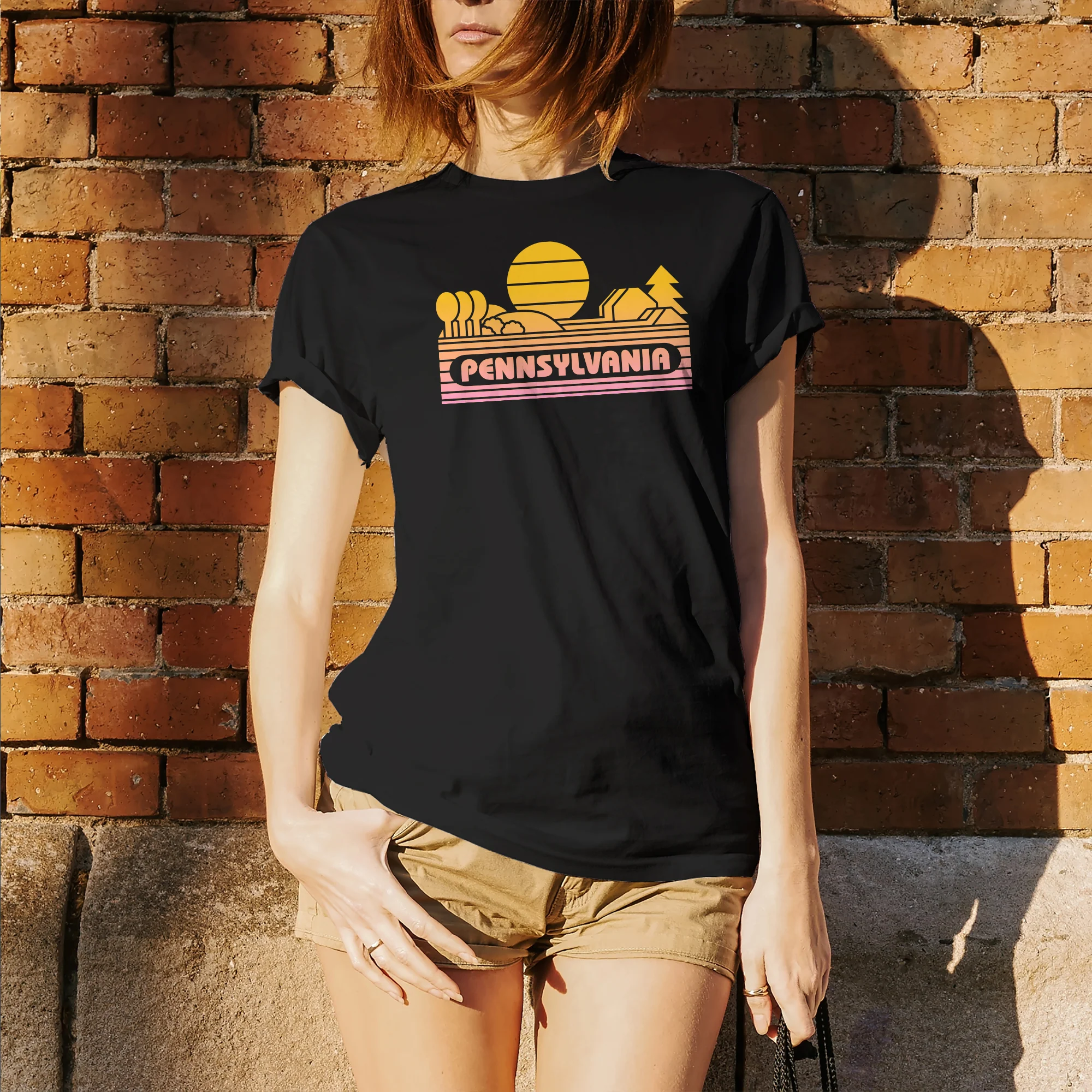 Pennsylvania Groovy Sunset T-Shirt - Black - Image 4