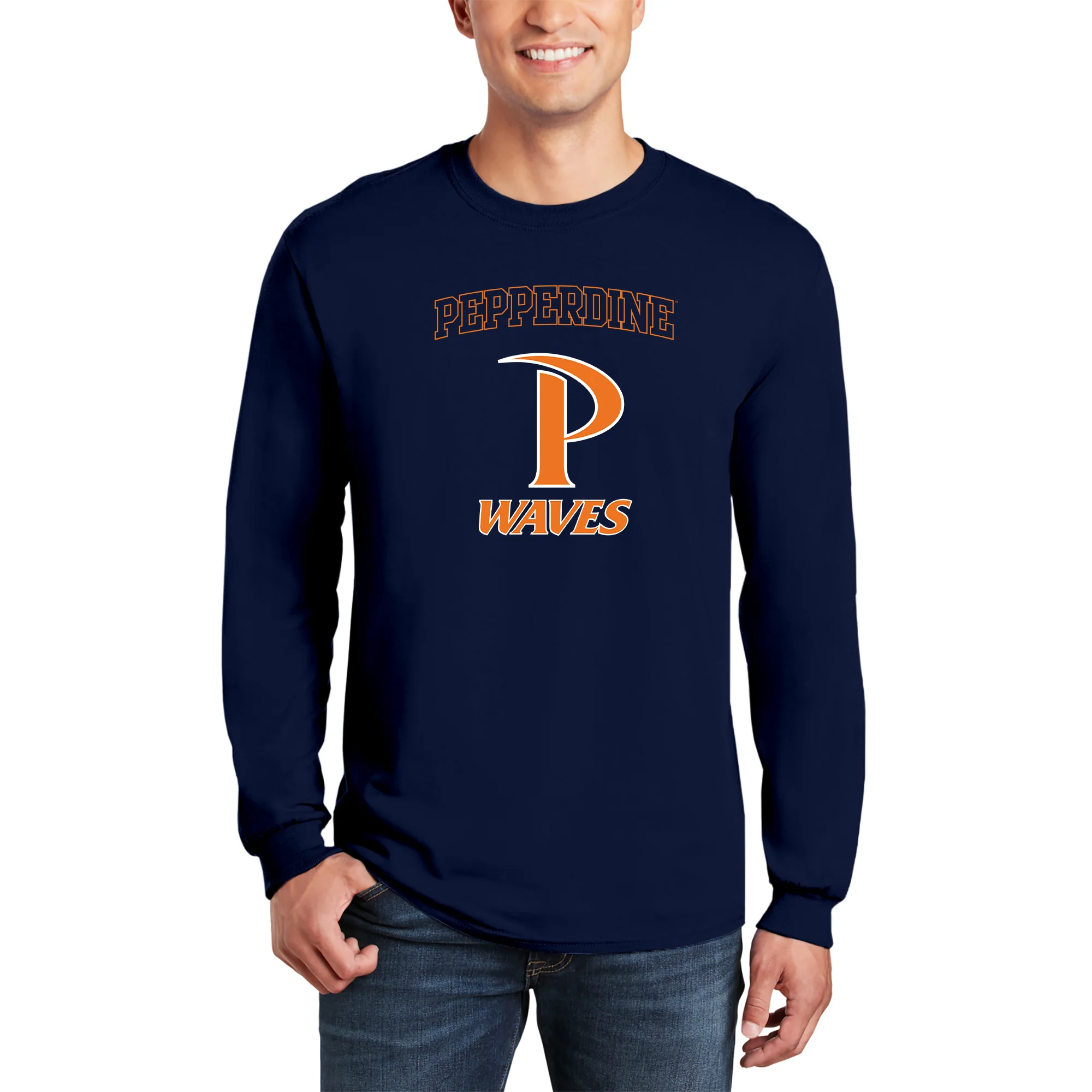 Pepperdine University Waves Arch Logo Long Sleeve T-Shirt - Navy - Image 3