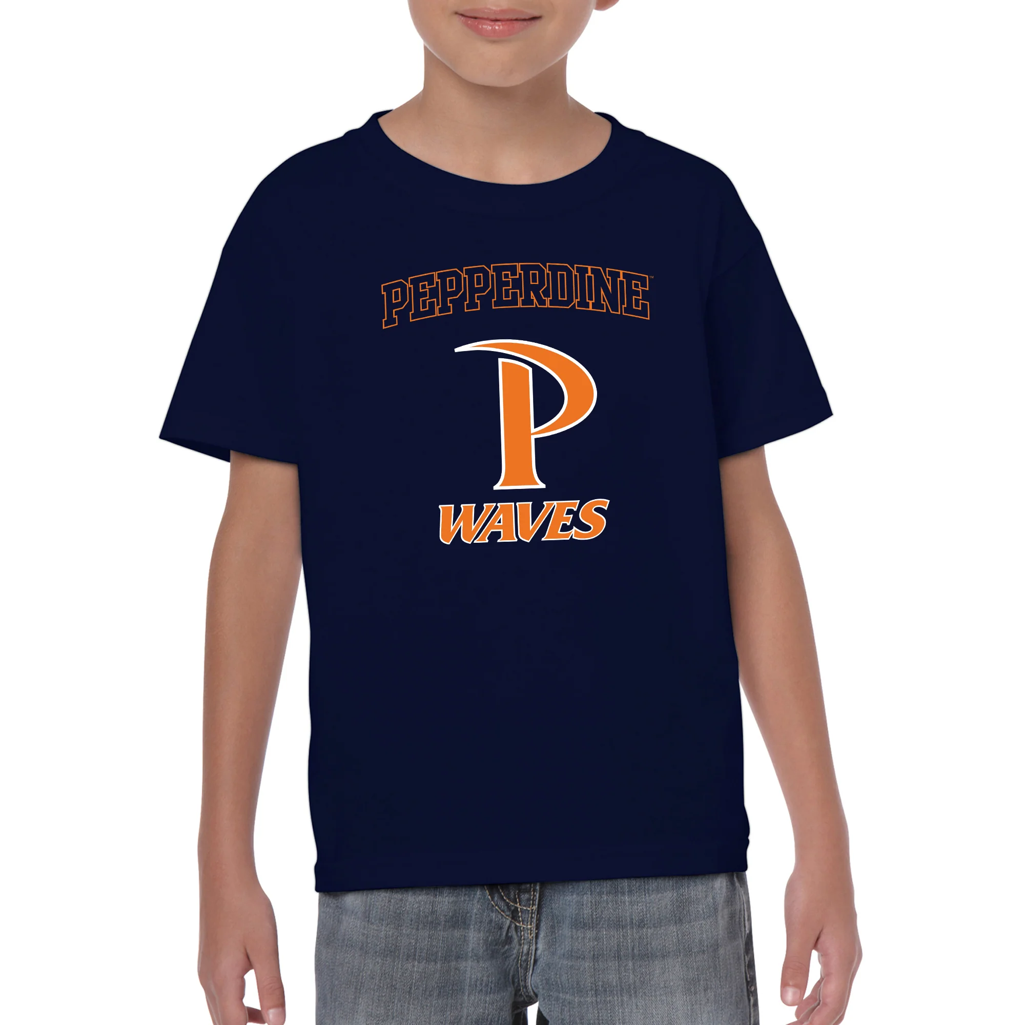 Pepperdine University Waves Arch Logo Youth T-Shirt - Navy - Image 3